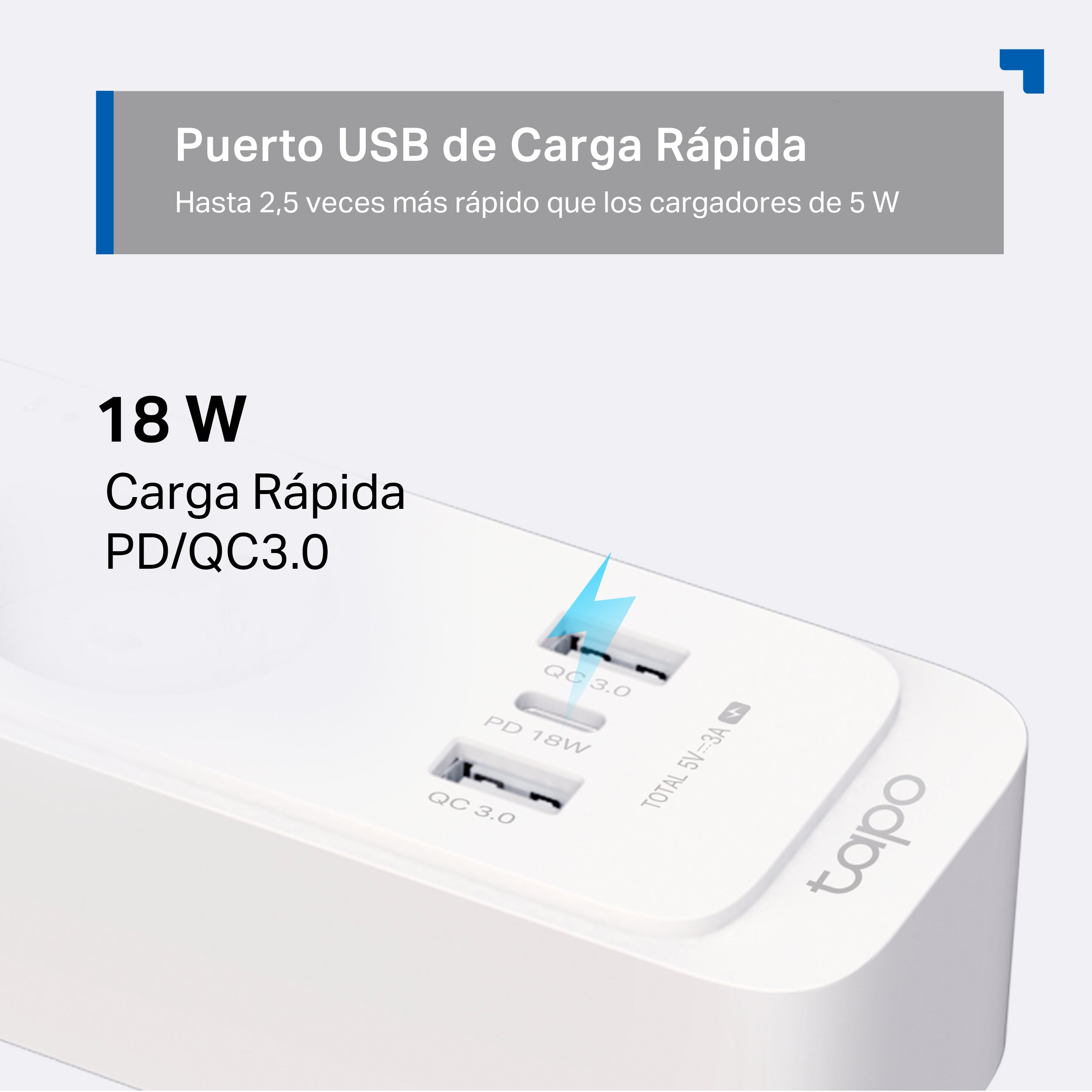 Tapo P300 - Regleta Inteligente de 3 Enchufes con USB de Carga Rápida