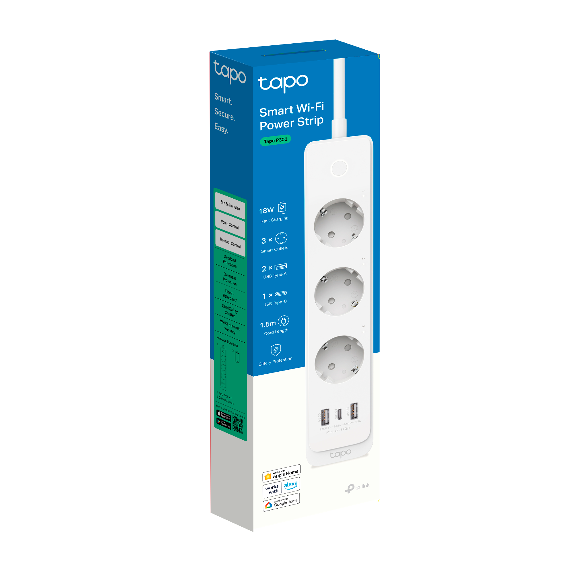 Tapo P300 - Regleta Inteligente de 3 Enchufes con USB de Carga Rápida