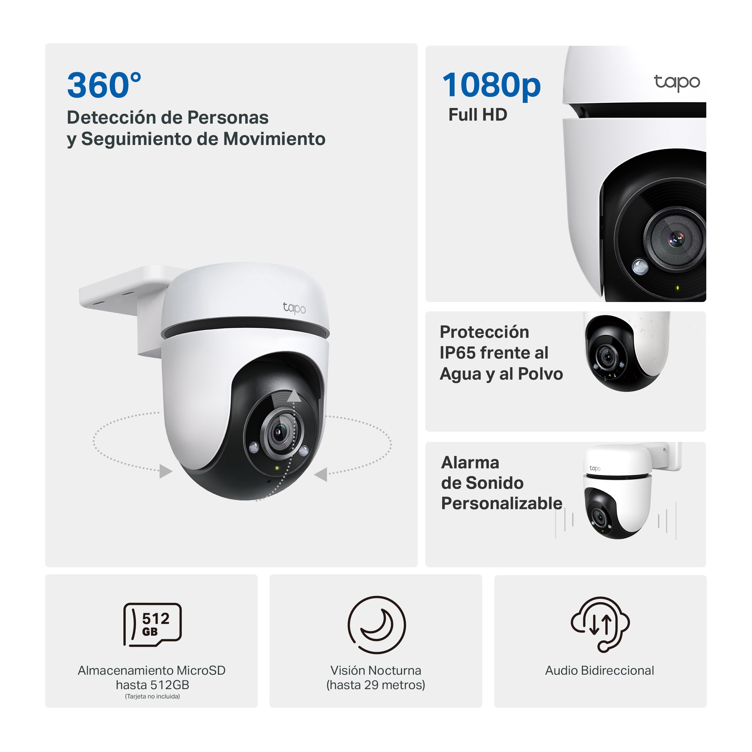 TAPO C500 - Cámara de Vigilancia Wi-Fi Inteligente para Exterior, Rotación 360º, 1080p, Detección IA, Visión Nocturna a Color, Modo Privacidad