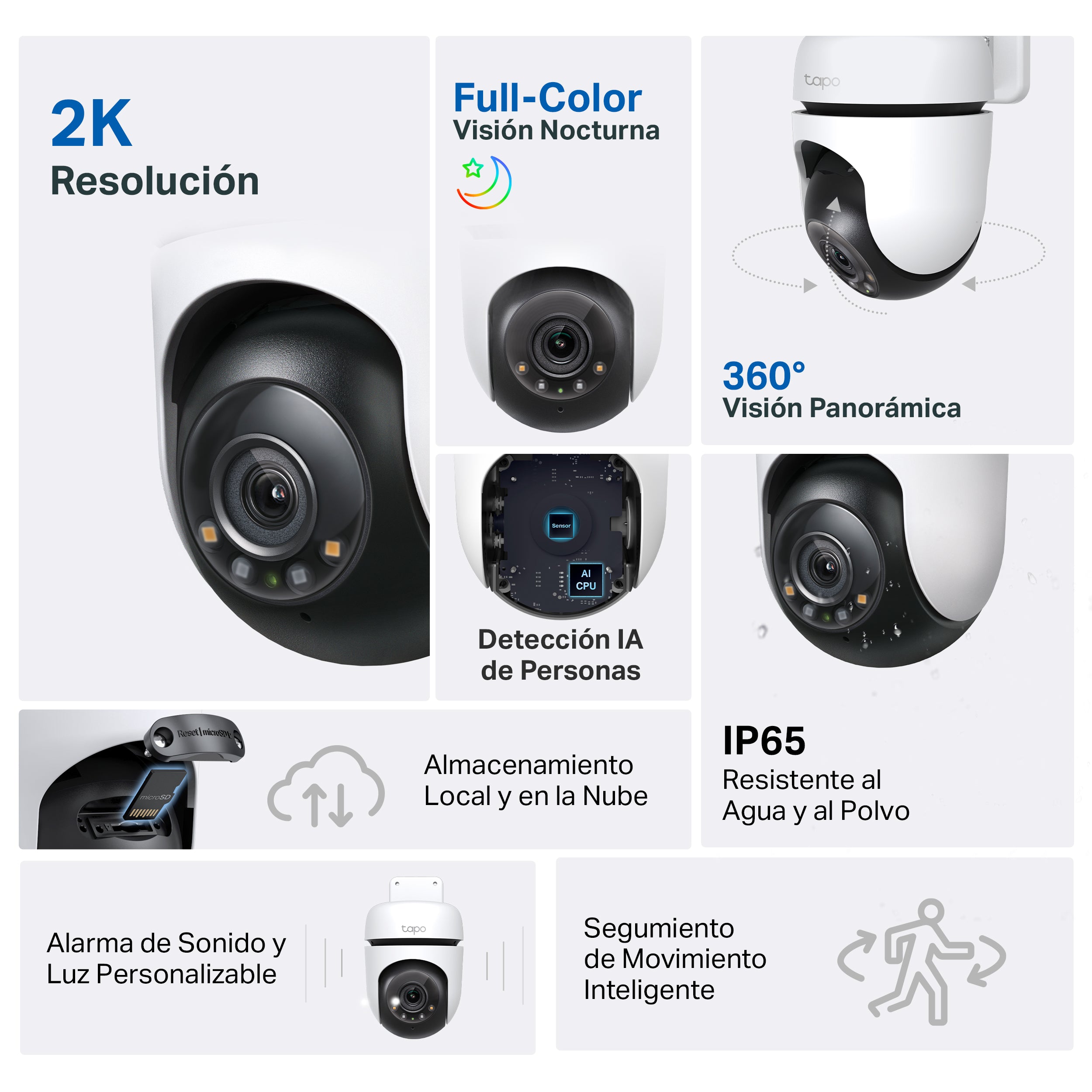 Tapo C510W - Cámara de Vigilancia Wi-Fi Inteligente para Exterior, Rotación 360º, 2K 3MP, IP65, Detección IA, Visión nocturna, Modo Privacidad