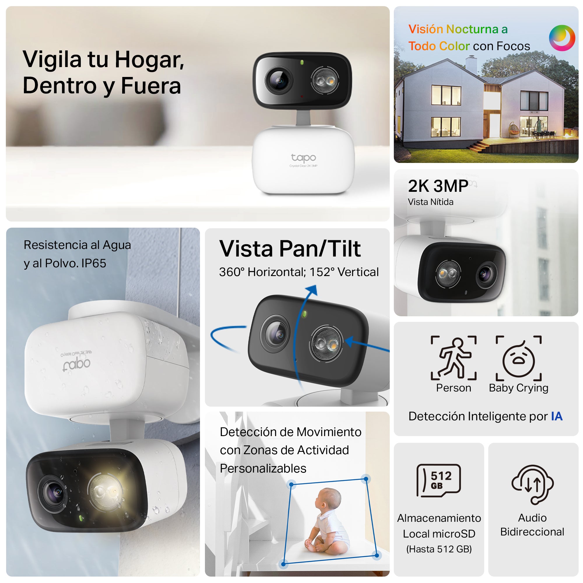 Tapo C216 - Cámara de Vigilancia Wi-Fi 2K para Exterior/Interior, 360º, Detección IA y Resistencia IP65