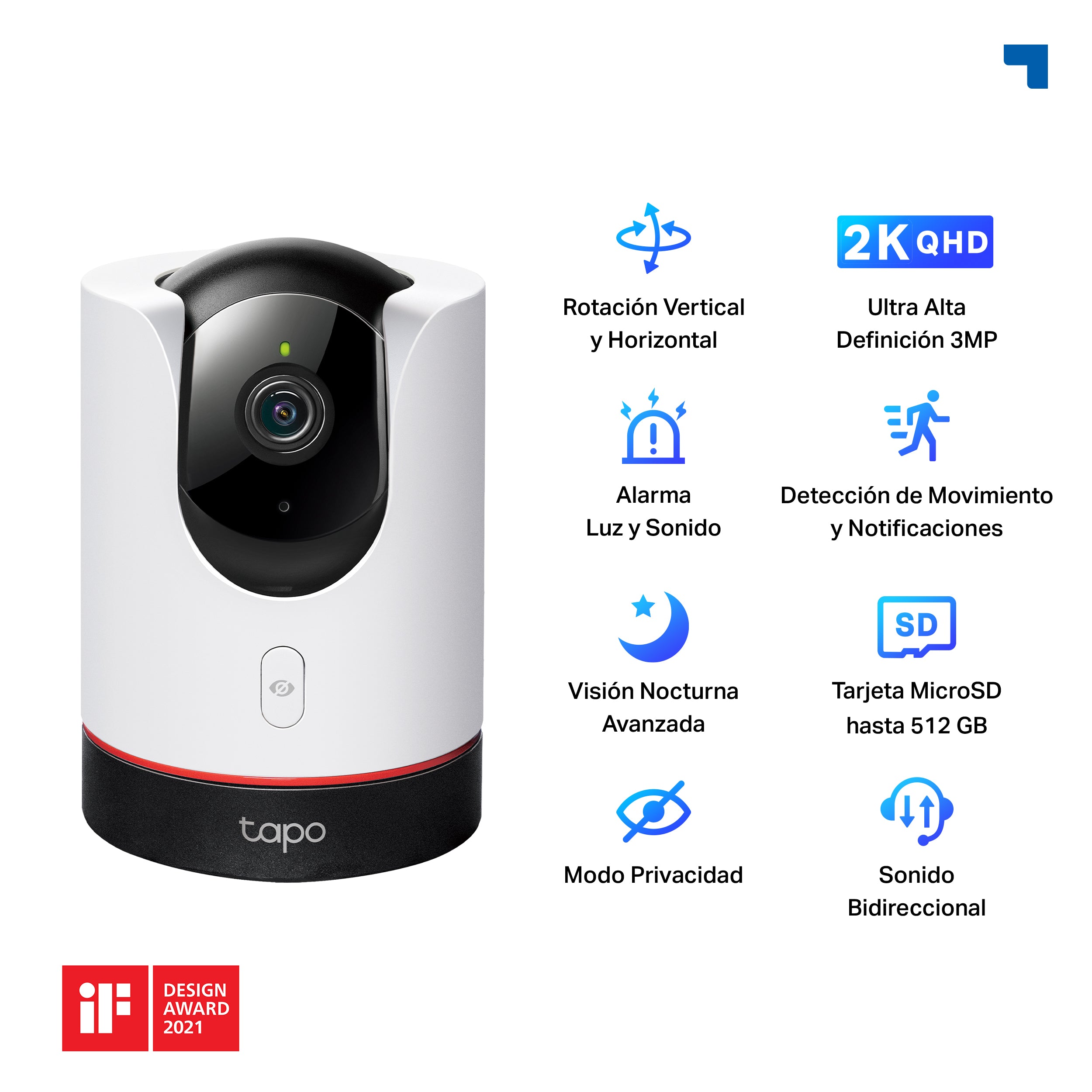 Tapo C225 - Cámara de Vigilancia Wi-Fi Inteligente, Rotación 360º, 2K QHD, Detección IA, Visión Nocturna, Modo Privacidad