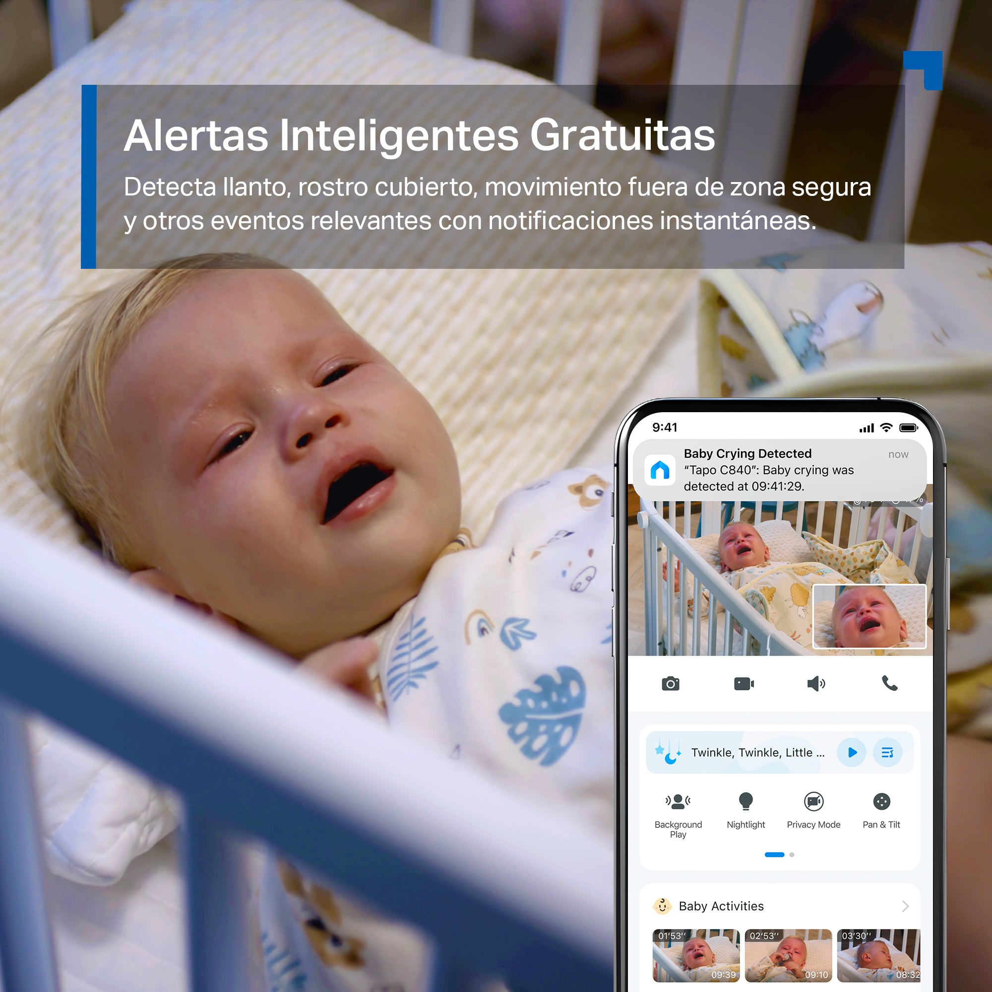 Tapo C840 - Cámara de Vigilancia para Bebé Doble Lente 2K 3MP + 1080p, 360º, Visión Nocturna a Color, Detección IA Gratuita