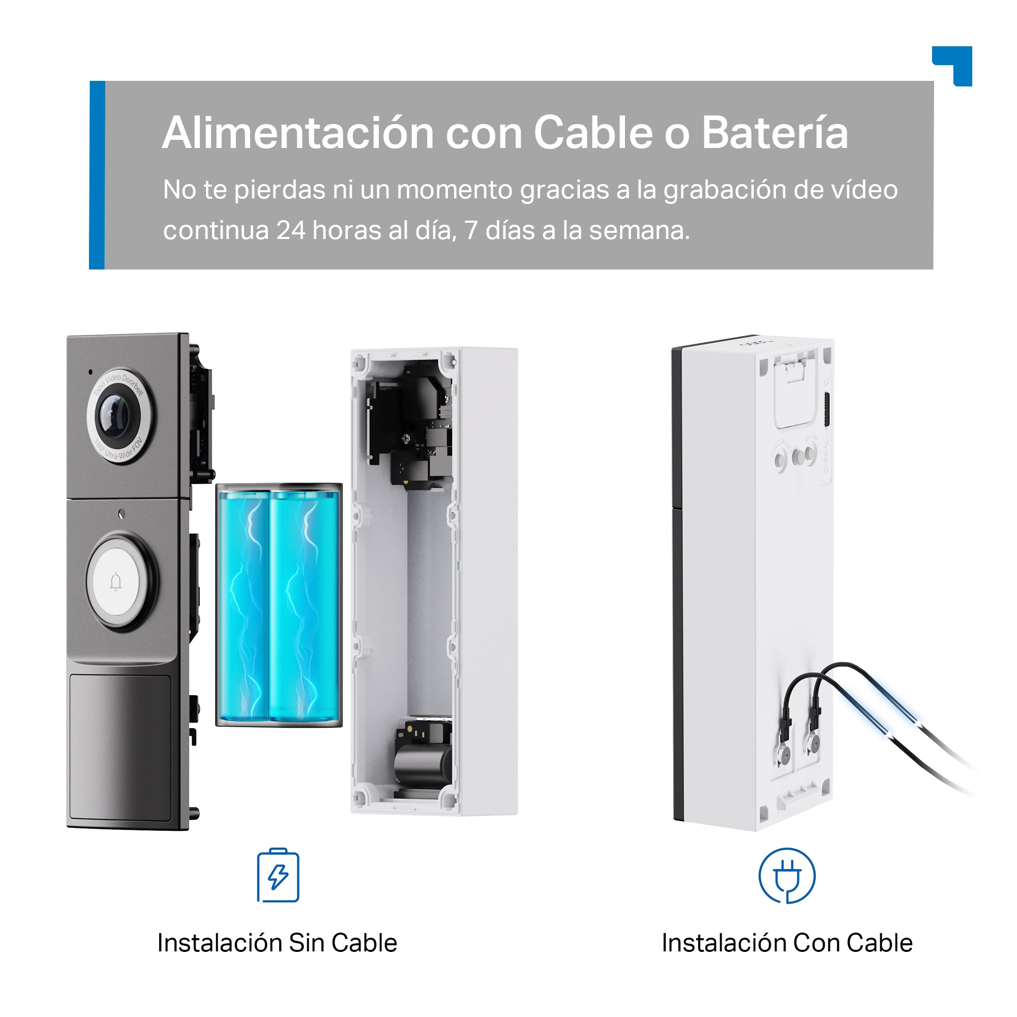 Tapo D235 - Timbre Inteligente con Video 2K 3MP, Visión Nocturna a Color, Protección IP66, Batería 10000mAh