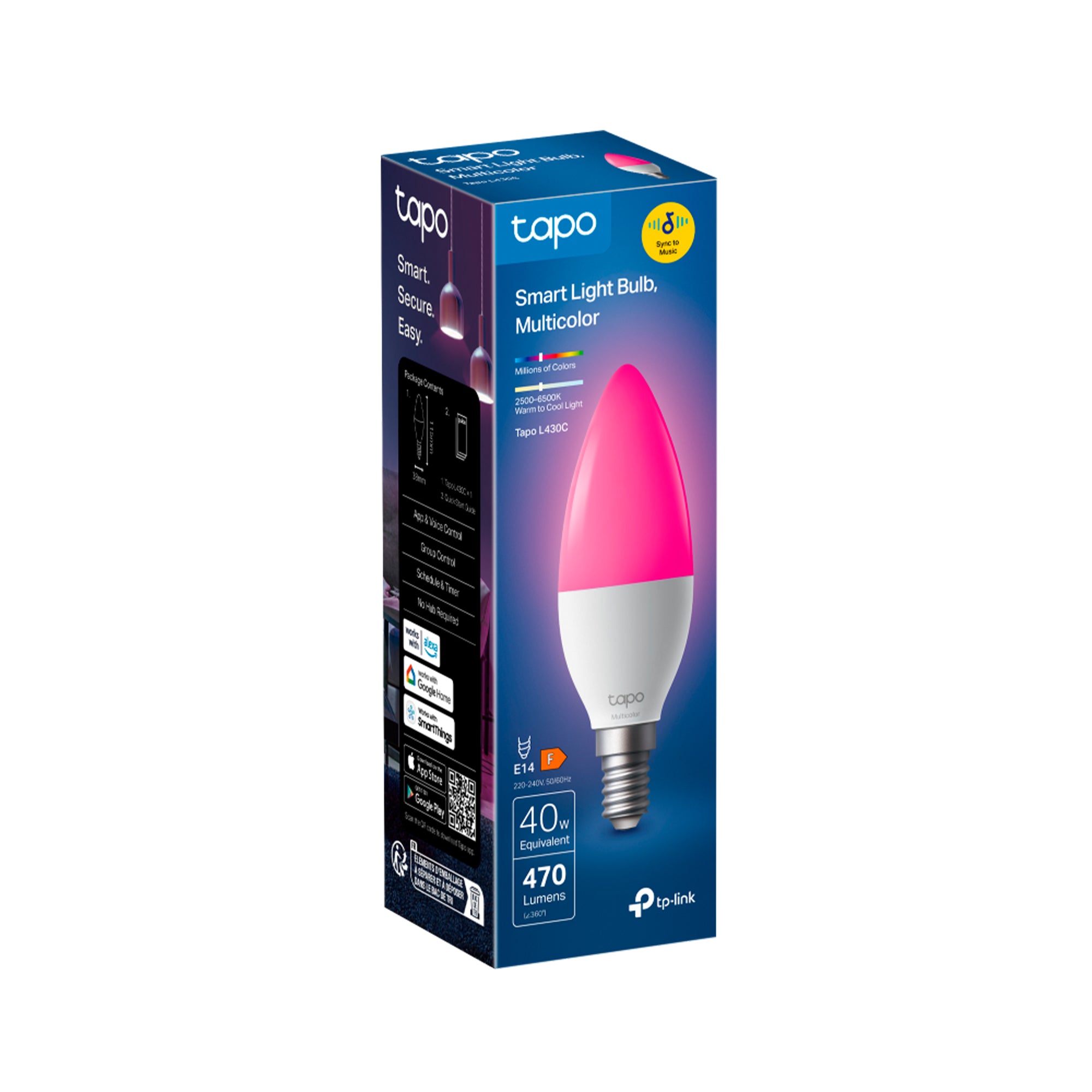 Tapo L430C - Bombilla Inteligente Multicolor Tipo Vela, 16 Millones de Colores, Horarios y Temporizador