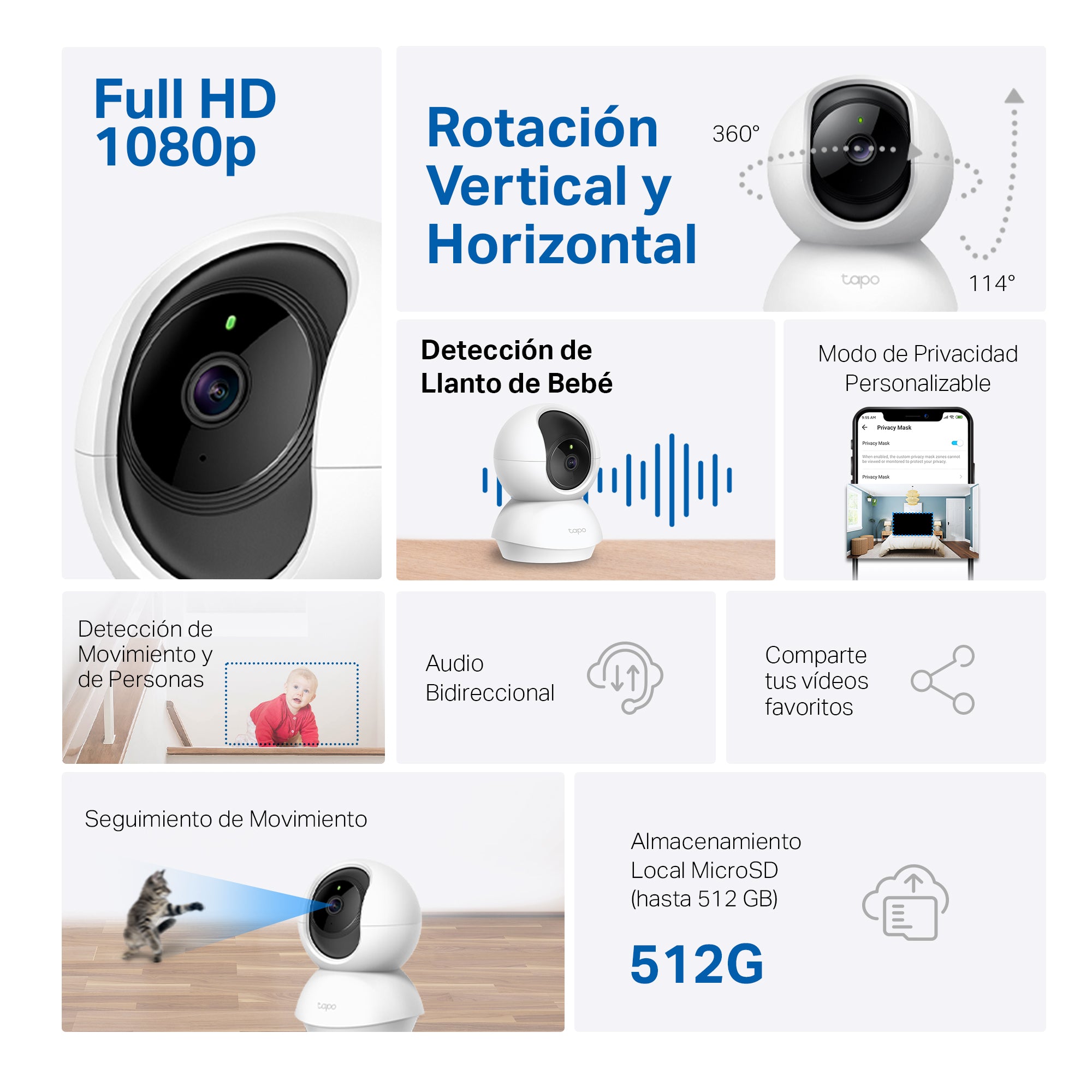 Tapo C200 - Cámara de Vigilancia Wi-Fi Inteligente, Rotación 360º, 1080p, Detección IA, Visión Nocturna