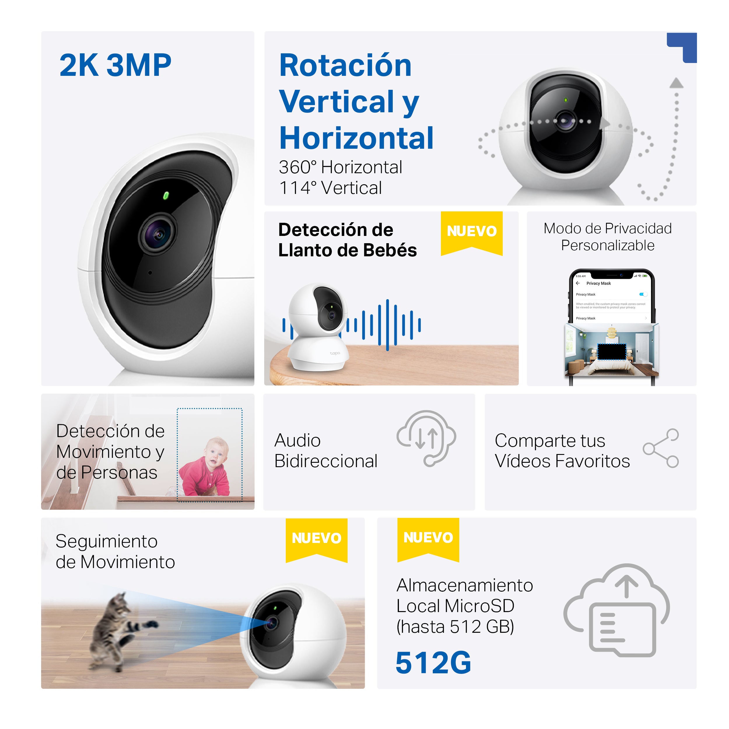 Tapo C210 - Cámara de Vigilancia Wi-Fi Inteligente, Rotación 360º, 2K, Detección IA, Visión Nocturna