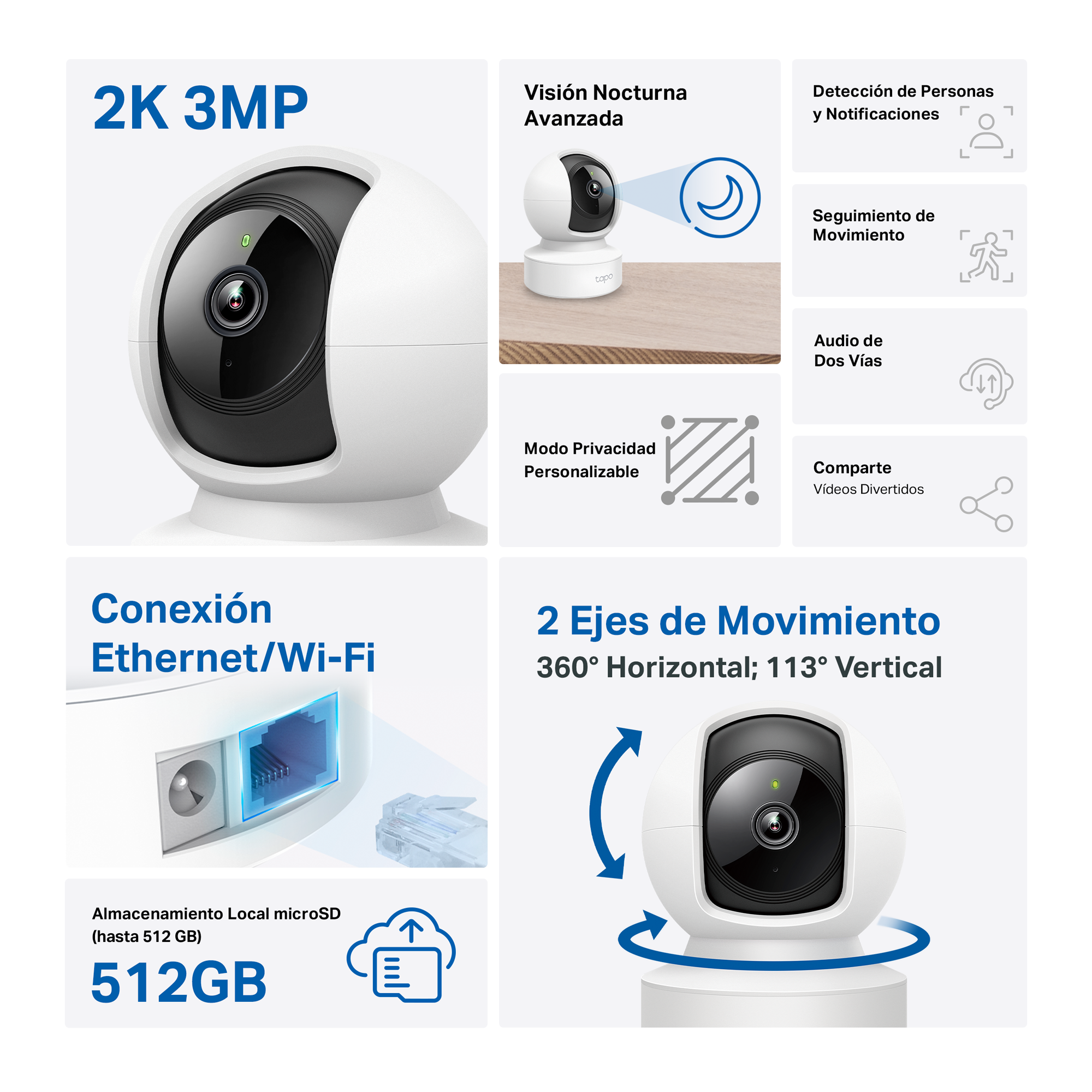 Tapo C212 - Cámara de Vigilancia Wi-Fi Inteligente, Rotación 360º, 2K 3MP, Detección IA, Visión Nocturna