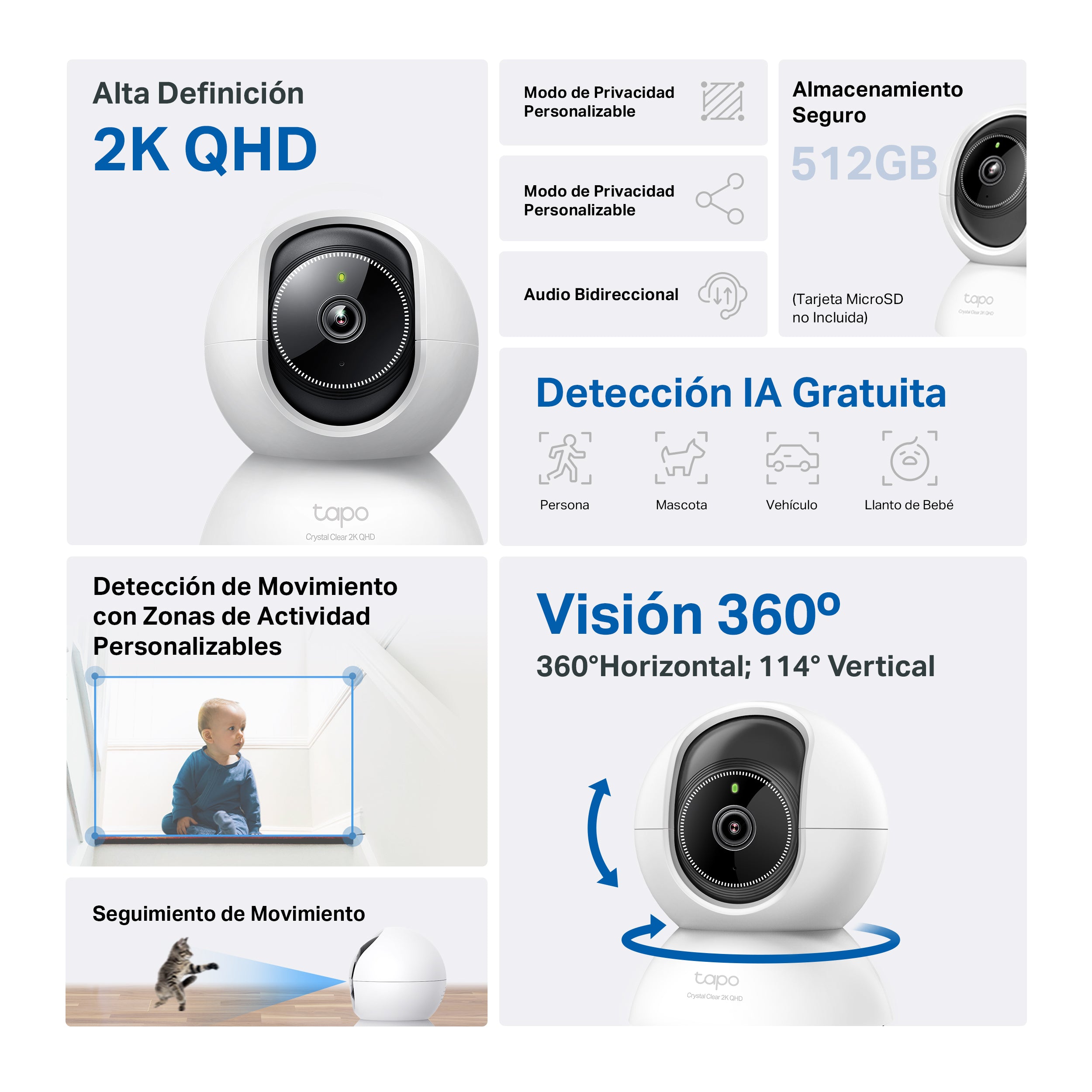 Tapo C220 - Cámara de Vigilancia Wi-Fi Inteligente, Rotación 360º, 2K QHD, Detección IA, Visión Nocturna