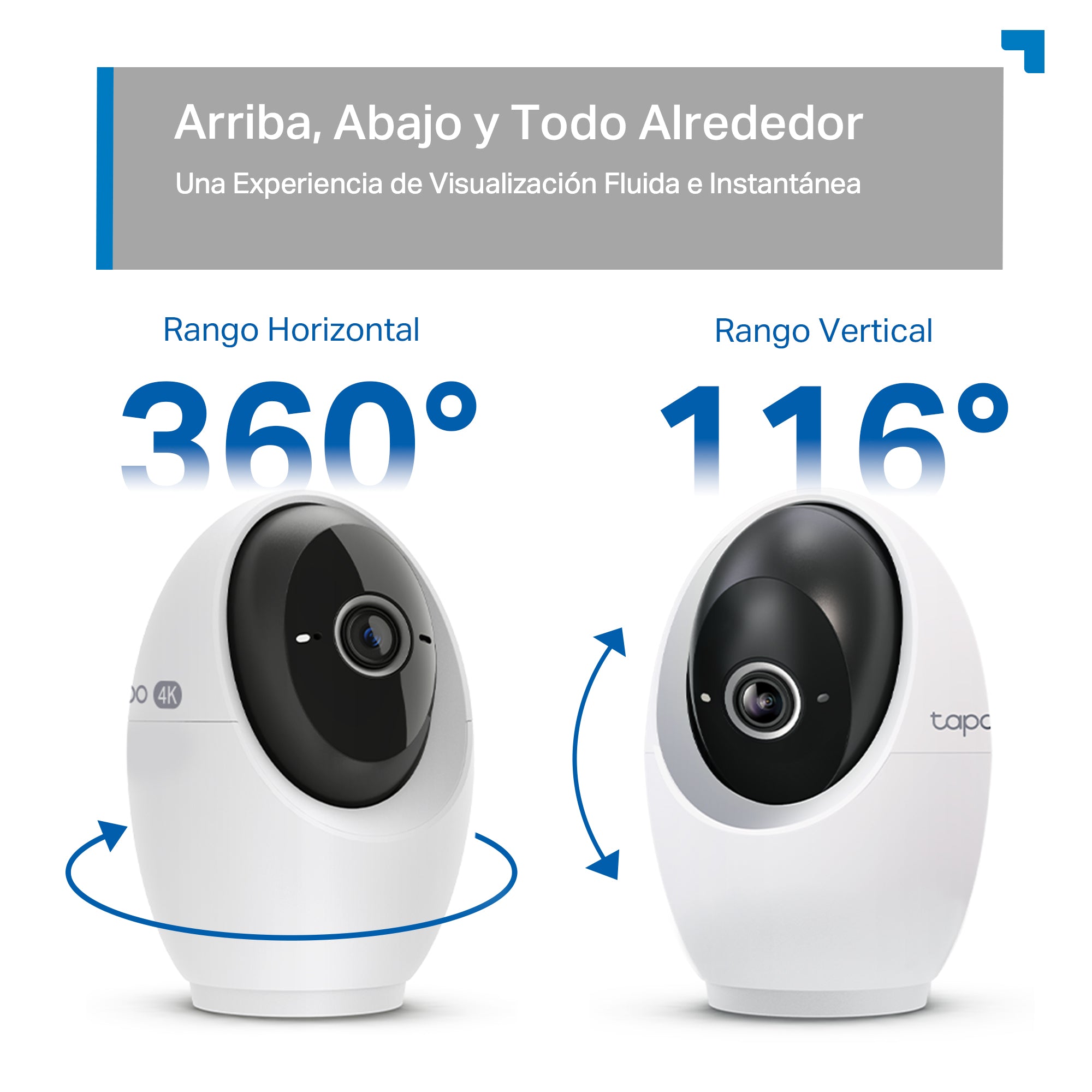 Tapo C260 - Cámara de Vigilancia Wi-Fi Inteligente, Rotación 360º, 4K 8MP, Detección IA, Reconocimiento Facial, Visión Nocturna