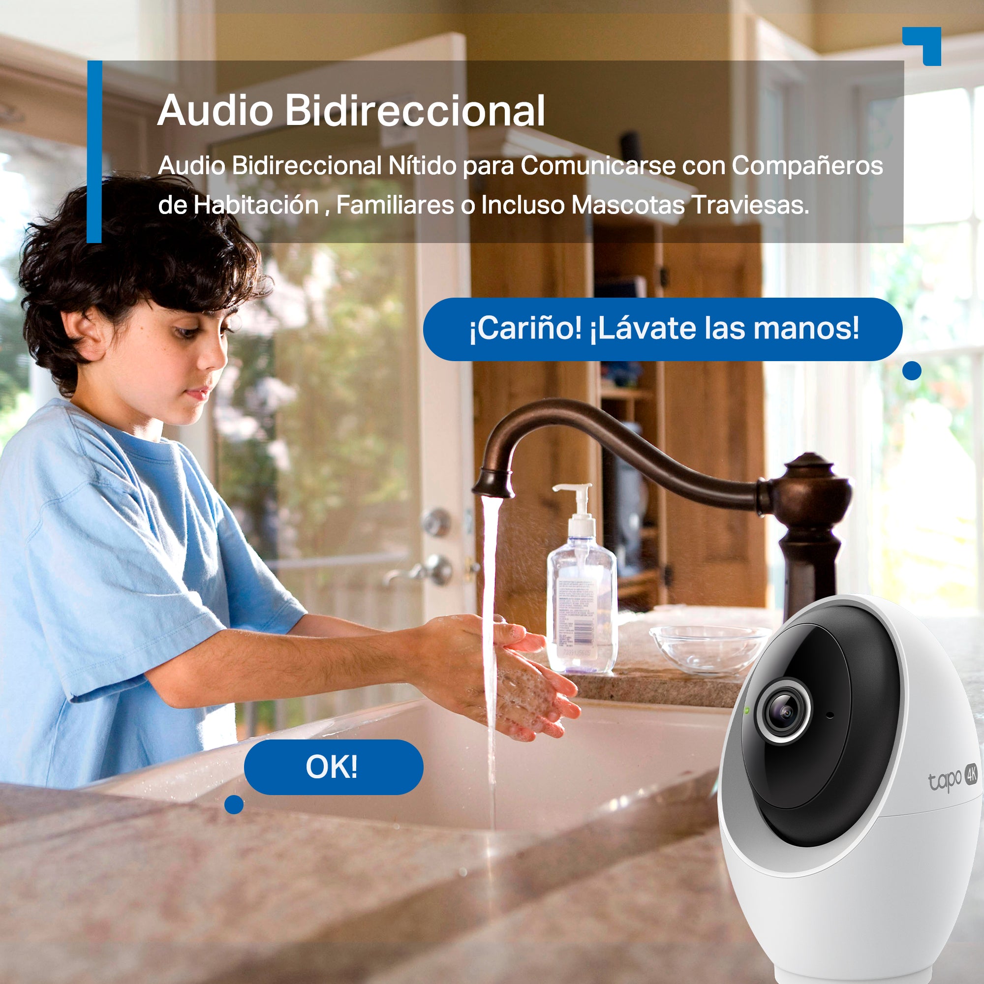 Tapo C260 - Cámara de Vigilancia Wi-Fi Inteligente, Rotación 360º, 4K 8MP, Detección IA, Reconocimiento Facial, Visión Nocturna