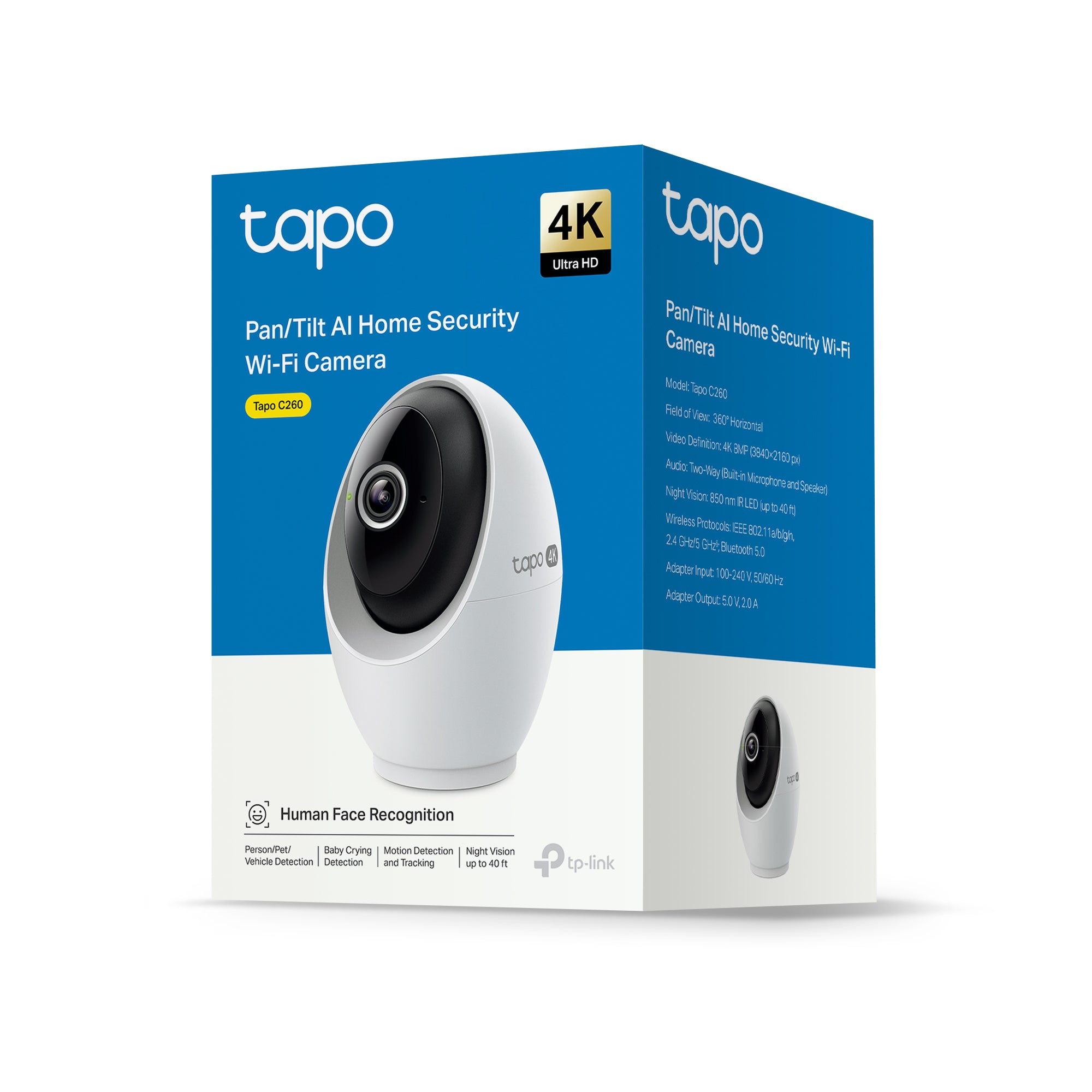 Tapo C260 - Cámara de Vigilancia Wi-Fi Inteligente, Rotación 360º, 4K 8MP, Detección IA, Reconocimiento Facial, Visión Nocturna