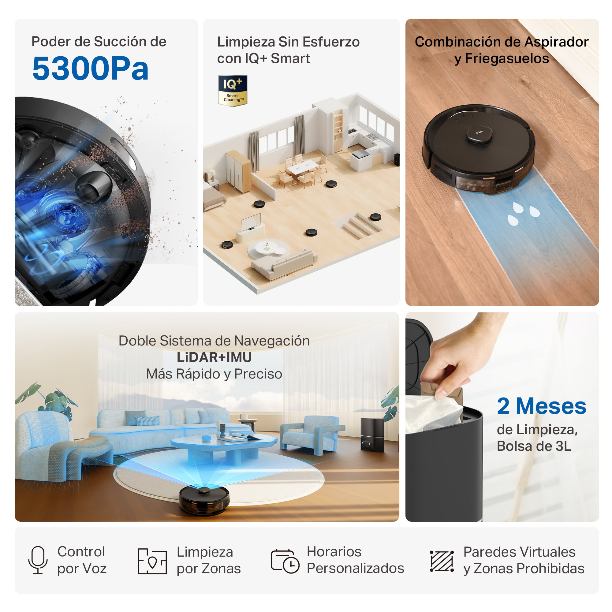 Tapo RV30 Max Plus - Robot Aspirador y Friegasuelos con 5300Pa + Base de Autovaciado Inteligente