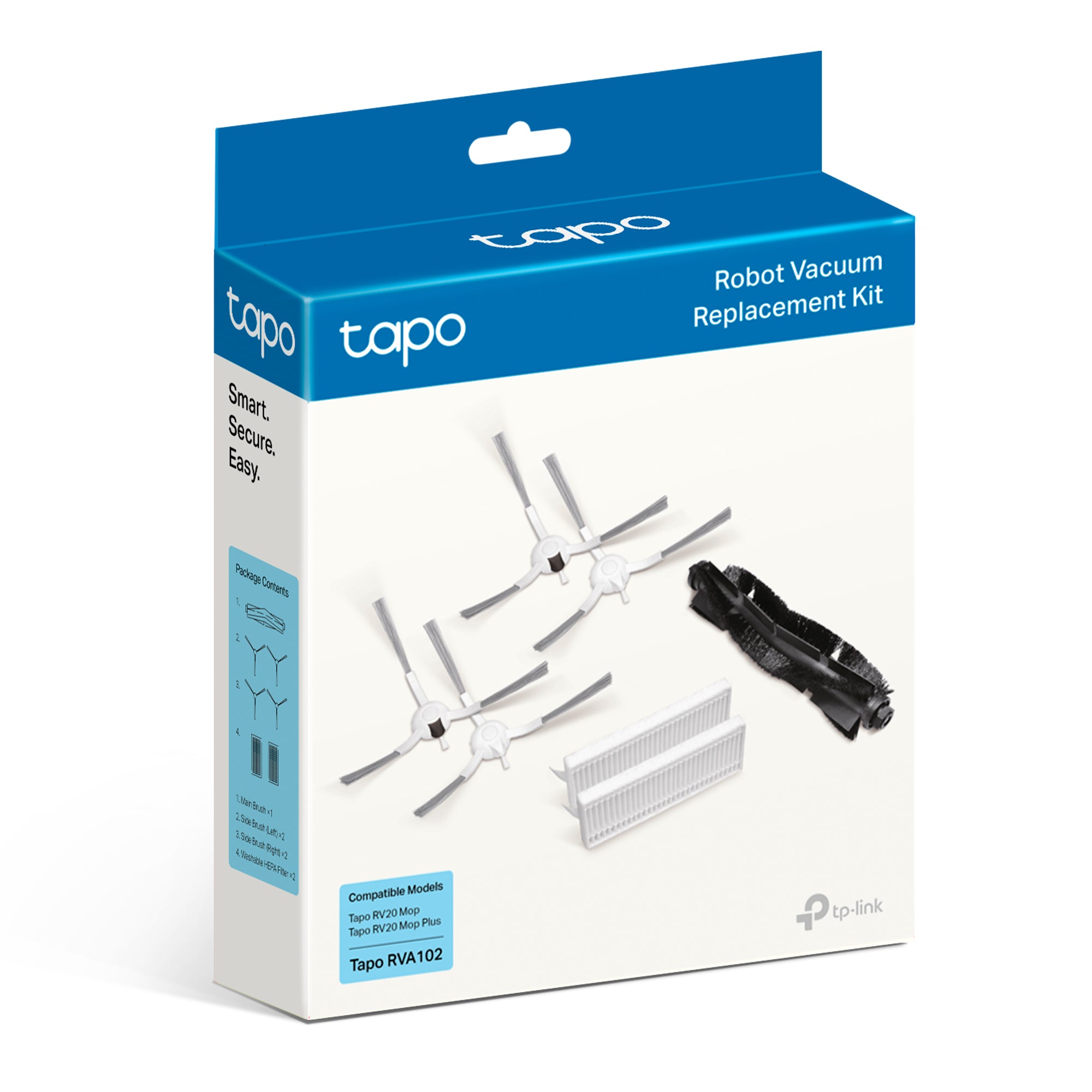 Tapo RVA105 - Kit de Repuestos para Robot Aspirador (1x Cepillo Principal, 2x Cepillo Lateral, 2x Filtro HEPA)