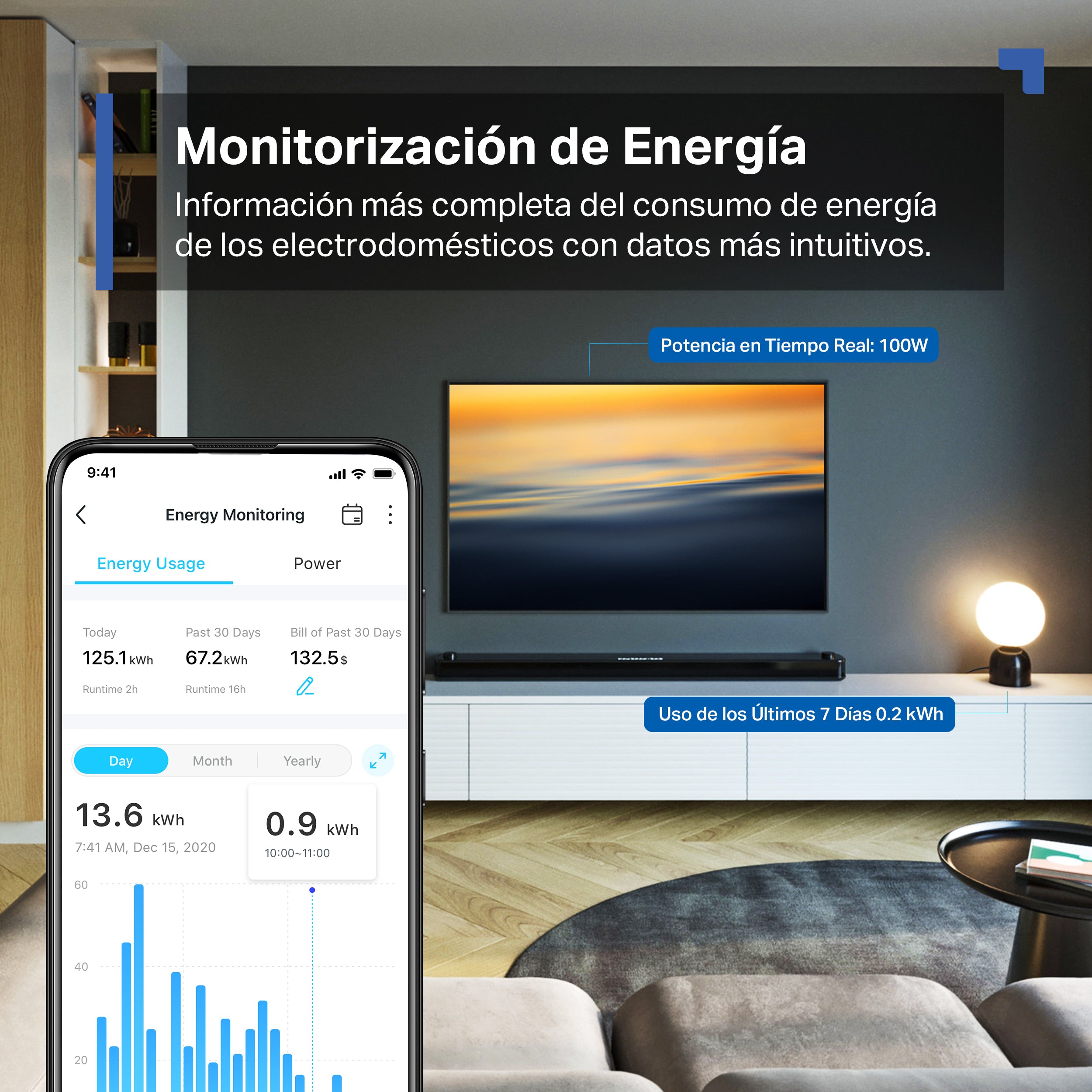 Tapo P110M - Mini Enchufe Wi-Fi Inteligente Compatible con Matter, Monitorización de Energía,Temporizador y Horarios, Control por Voz