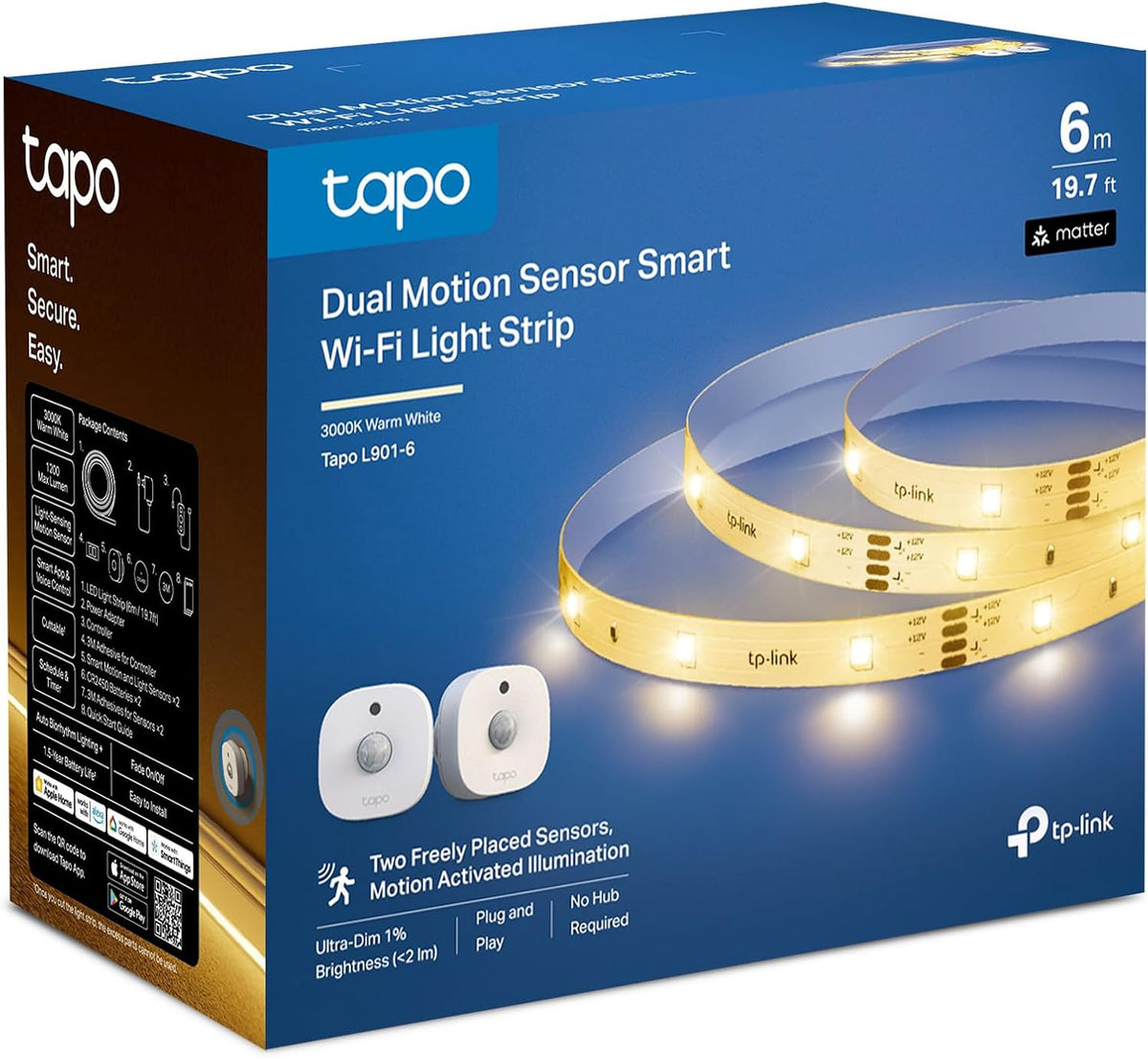 Tira de Luz LED Wi-Fi Inteligente de 6 m con Doble Sensor de Movimiento | Tapo L901-6