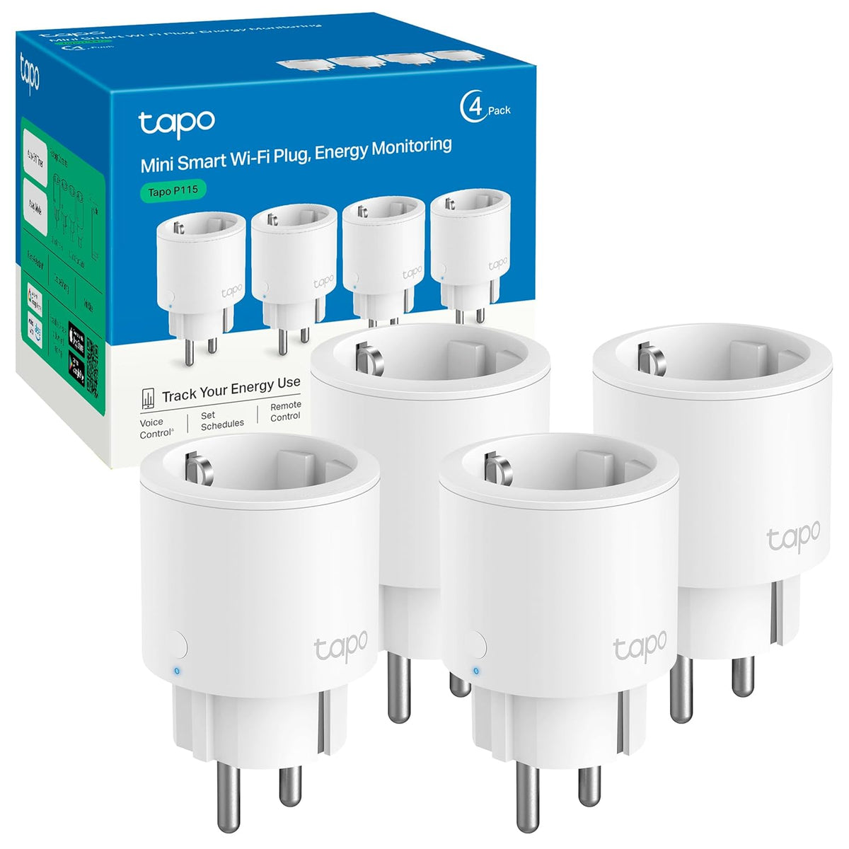 Mini Enchufe Inteligente Wi-Fi con Monitorización de Energía, Pack de 4 | Tapo P115 (4-Pack)