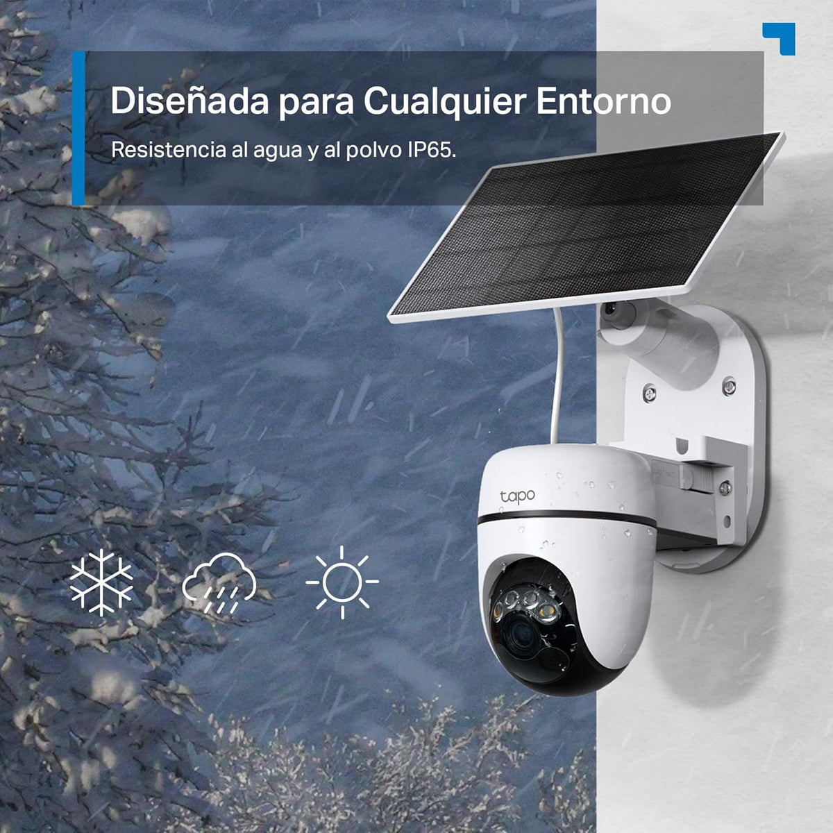 Cámara de seguridad Tapo C610 KIT con protección IP65 resistente a la lluvia y nieve.