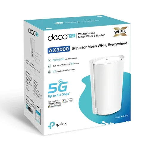 Caja oficial del sistema Mesh TP-Link Deco X3000-5G Wi-Fi 6 de 1 unidad.