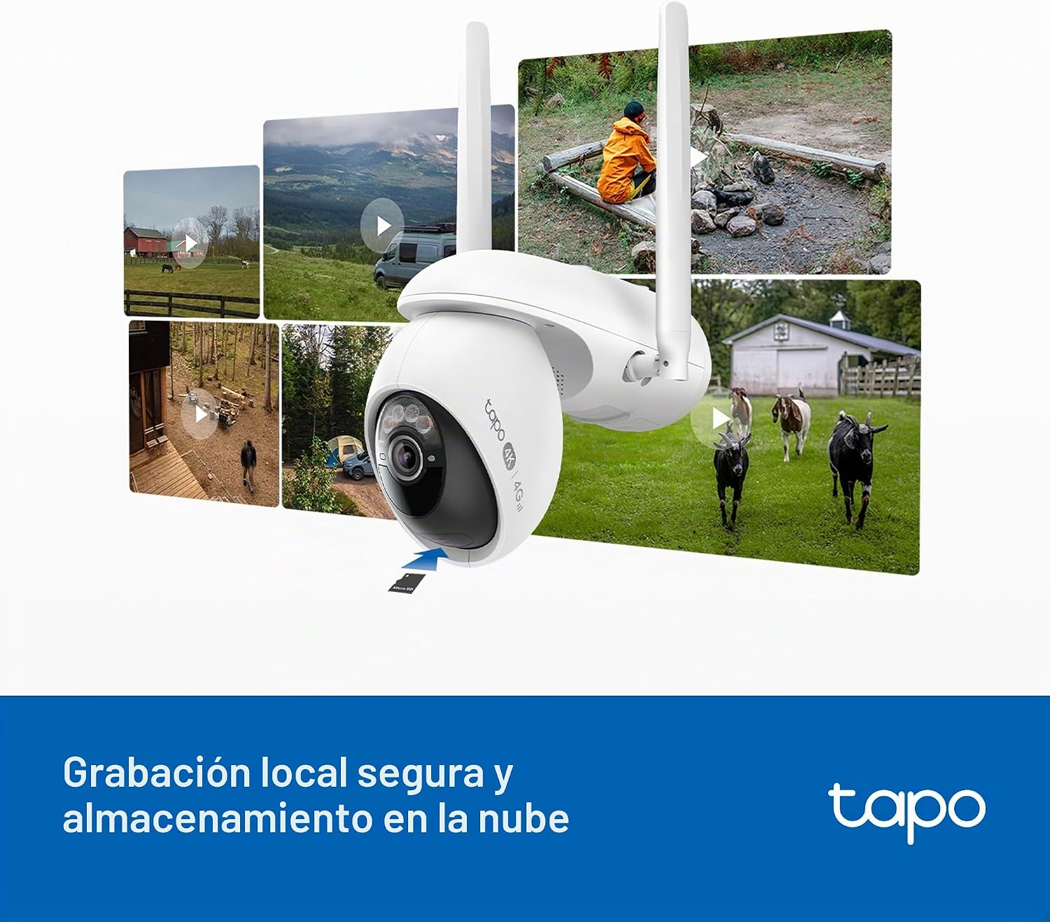 Cámara Tapo C665G KIT con ranura para tarjeta MicroSD para grabación local segura y almacenamiento en la nube.