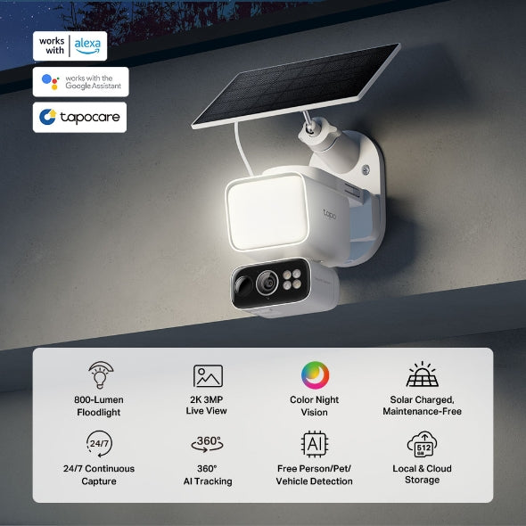 2K 3MP 360° 800 Lúmenes Cámara Solar con Foco | Tapo C615F KIT