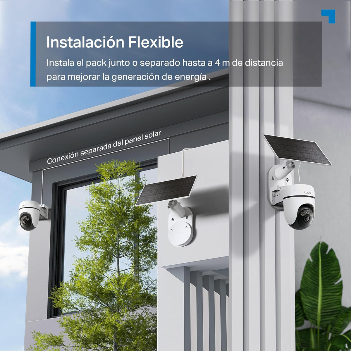 Opciones de instalación flexible del kit Tapo C610 KIT con panel solar integrado o separado.