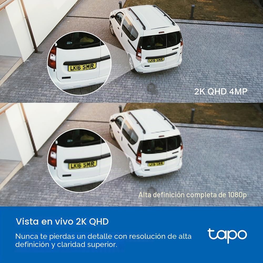 Comparativa de nitidez en vista en vivo entre resolución 2K QHD de 4MP y 1080p en la Tapo C720.