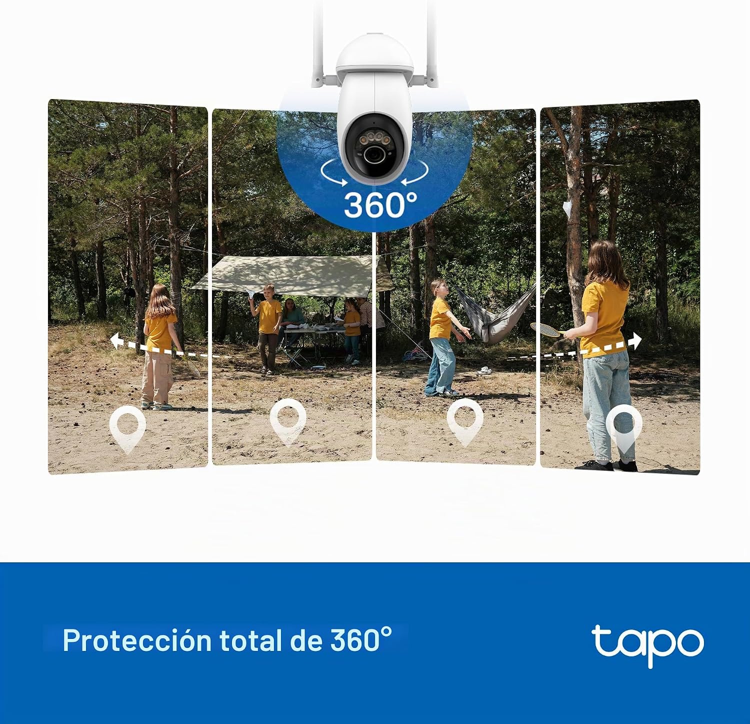 Protección panorámica y cobertura total de 360 grados con la cámara PTZ Tapo C665G KIT.