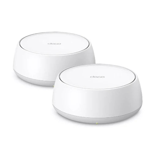 Conjunto de 2 unidades del router Wi-Fi 7 Mesh TP-Link Deco BE3600 en color blanco.