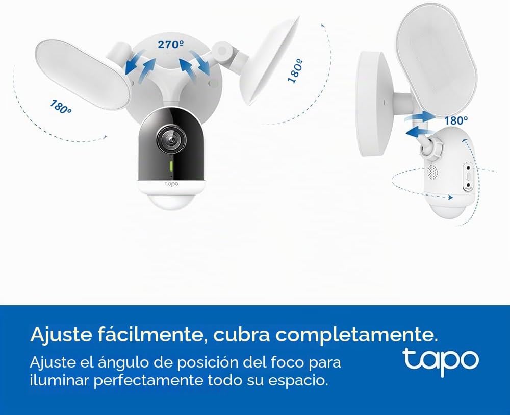 Ajuste flexible de los ángulos de posición de los focos reflectores de la cámara Tapo C720.