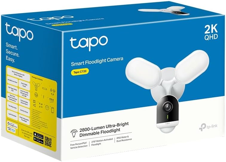 Caja oficial de empaque de la cámara de seguridad con reflector inteligente Tapo C720.