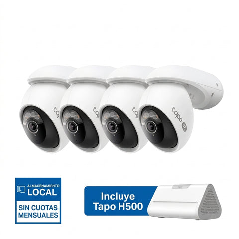 Cámara 4K 8MP Exterior IA 360° Wi-Fi 6 | Tapo H500 + C560WS (4-pack)