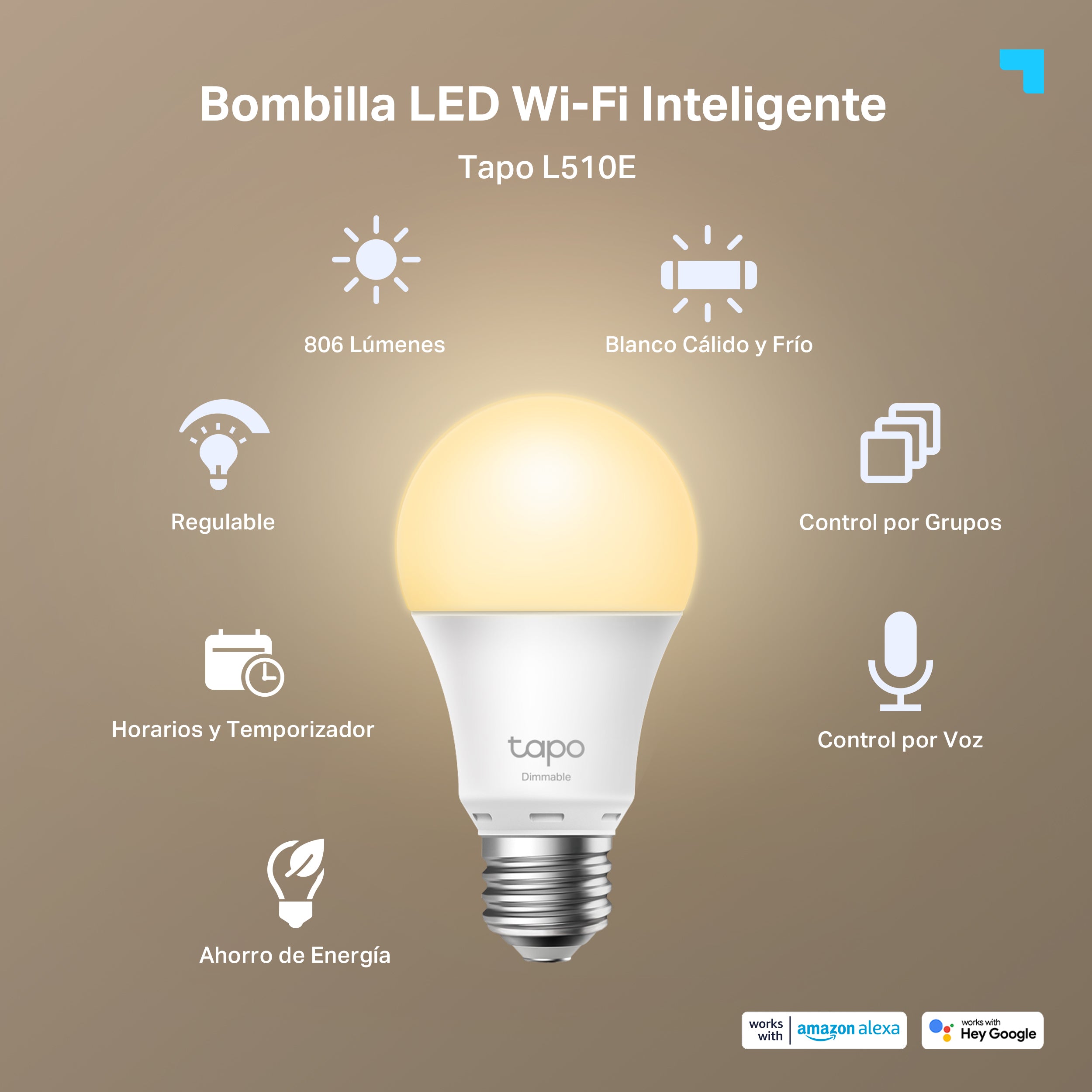 Tapo L510E - Bombilla LED Inteligente RGB Regulable con Luz blanca Cálida