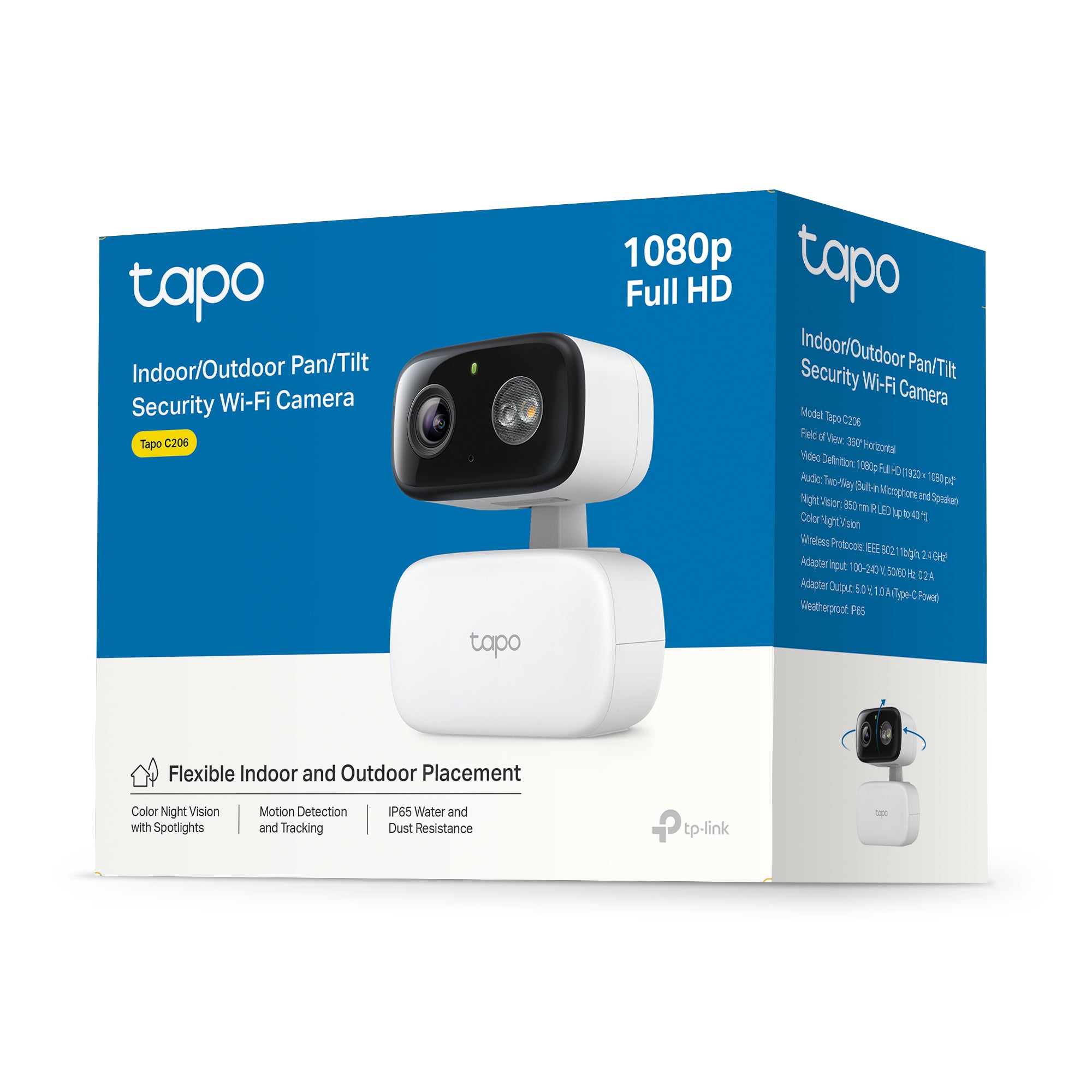 Tapo C206 - Cámara Wi-Fi de Seguridad para Interior / Exterior, 1080p, Visión Nocturna, Detección IA Gratuita