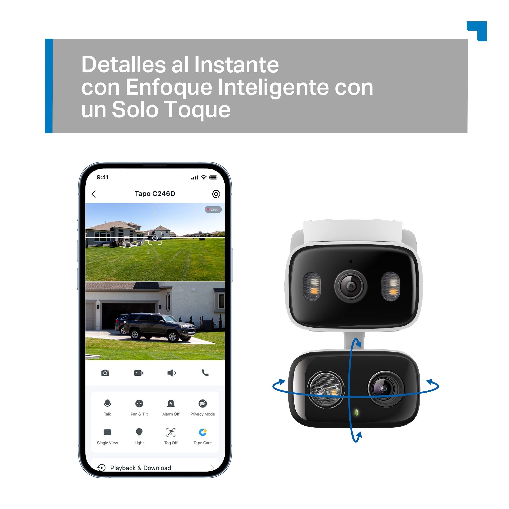 Tapo C246D - Cámara de Vigilancia Wi-Fi Doble Lente 2K QHD para Exterior/Interior, 360º, Detección IA y Resistencia IP65