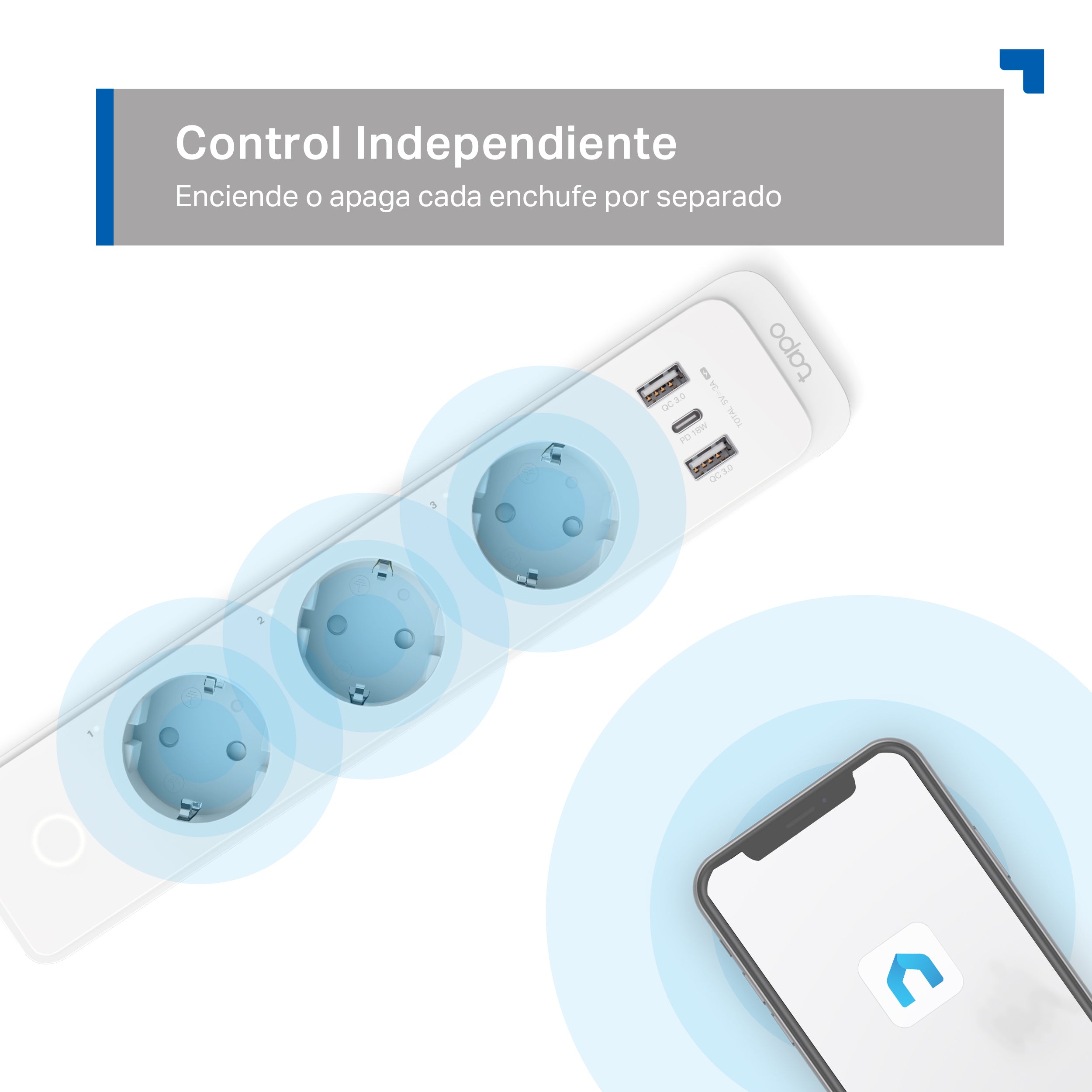 Tapo P300 - Regleta Inteligente de 3 Enchufes con USB de Carga Rápida