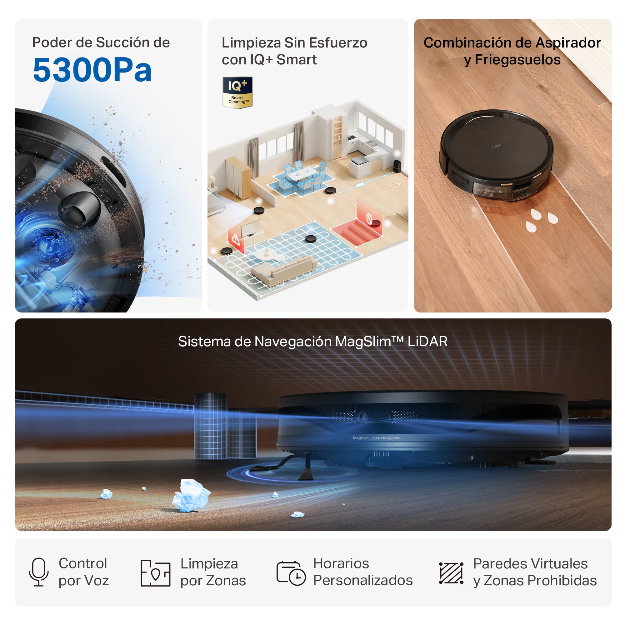 Tapo RV20 Max Plus - Robot Aspirador y Friegasuelos MagSlim™ con 5300Pa de Succión y Base de Autovaciado Inteligente