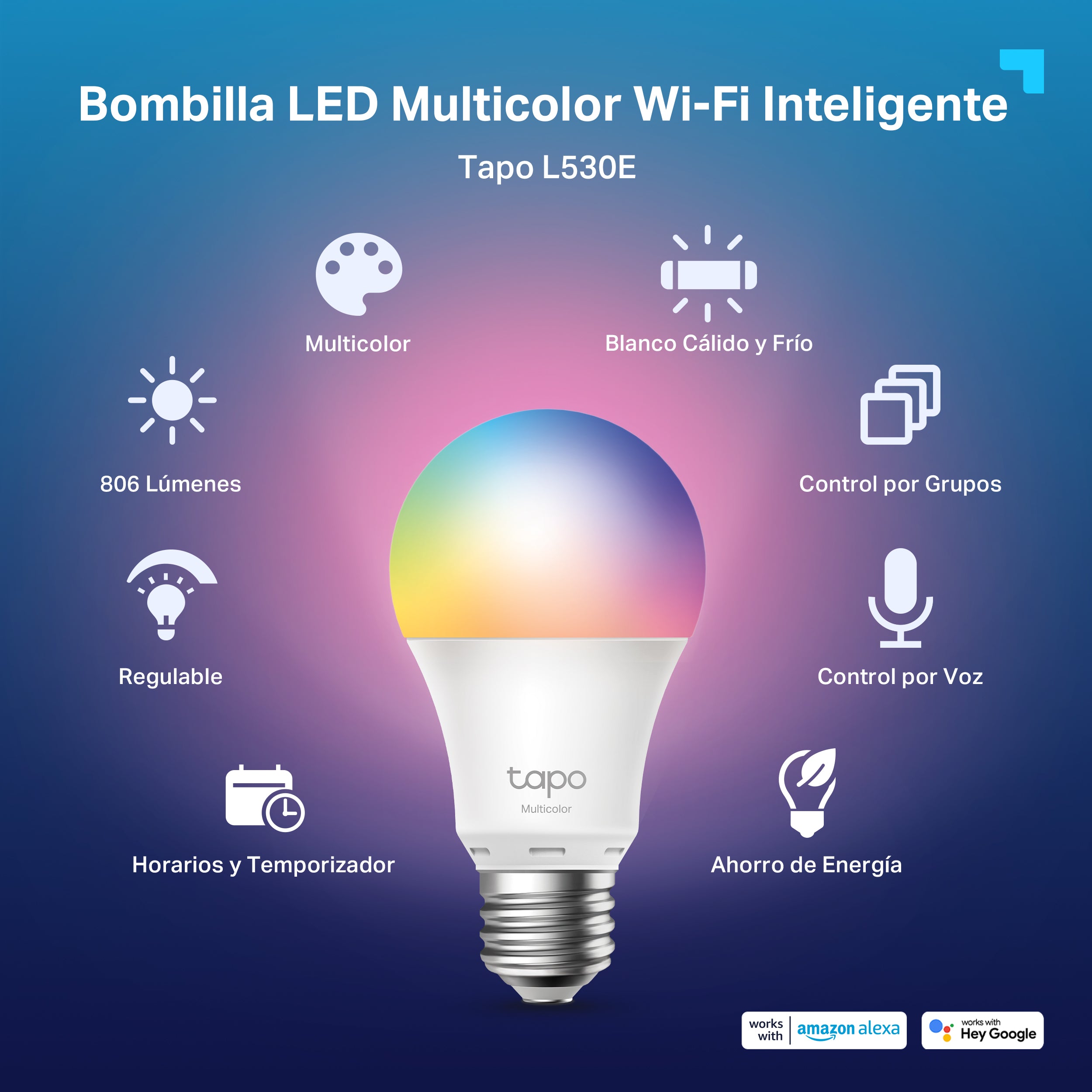Tapo L530E - Bombilla LED Inteligente Regulable con 16 Millones de Colores RGB