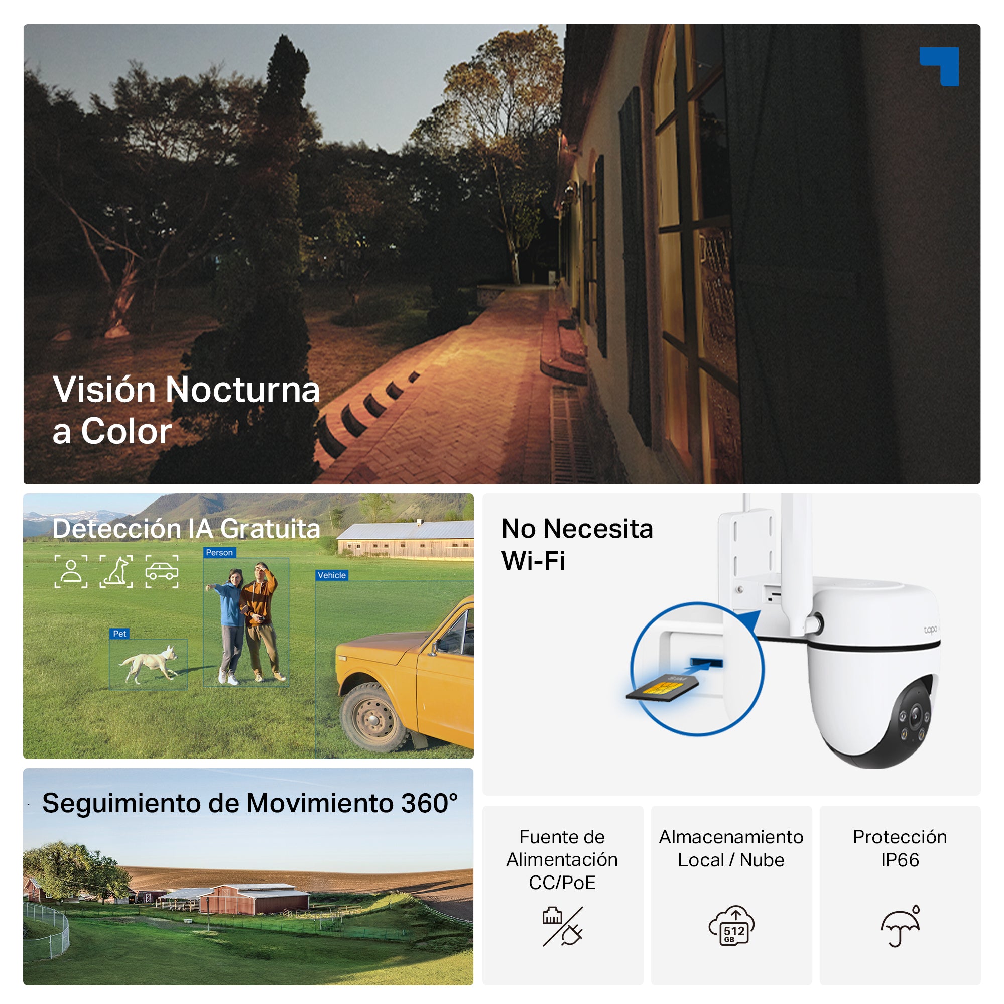 Tapo C501GW - Cámara de Vigilancia 4G LTE 360º, Resolución 1080p, Detección IA, Visión Nocturna a Color