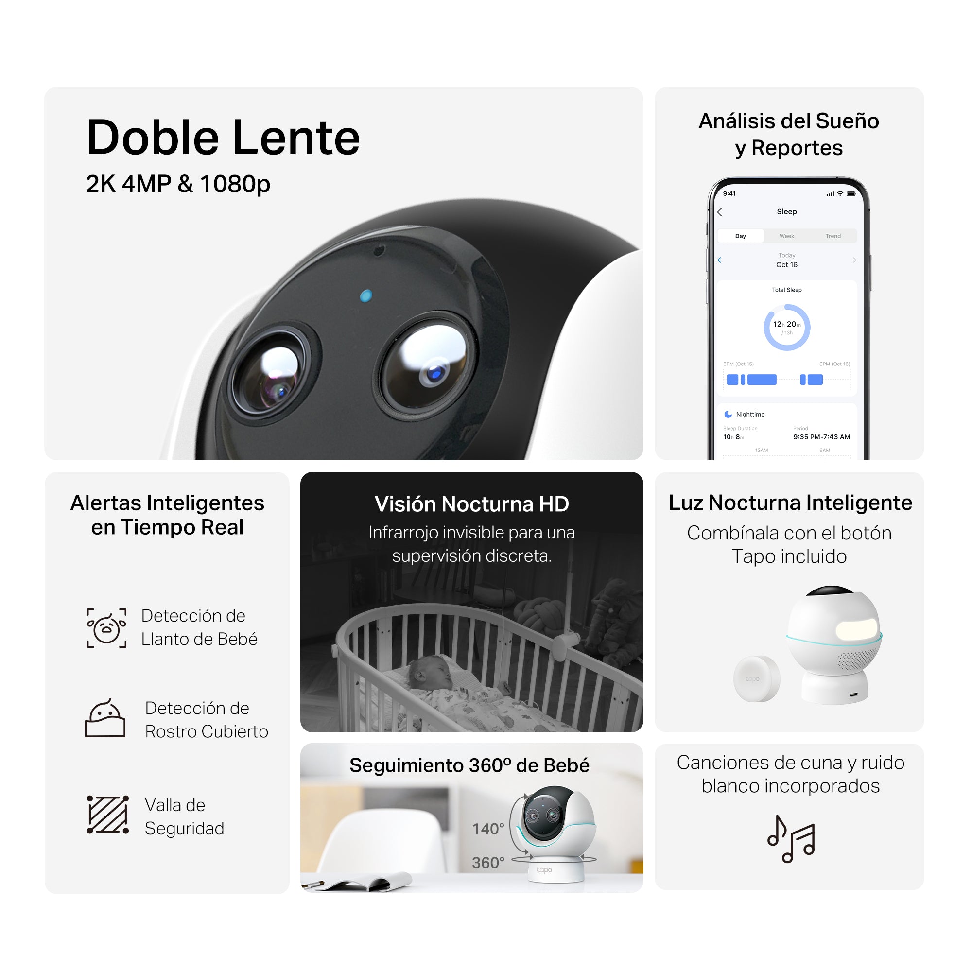 Tapo C840 - Cámara de Vigilancia para Bebé  Doble Lente 2K 3MP + 1080p, 360º, Visión Nocturna a Color, Detección IA Gratuita