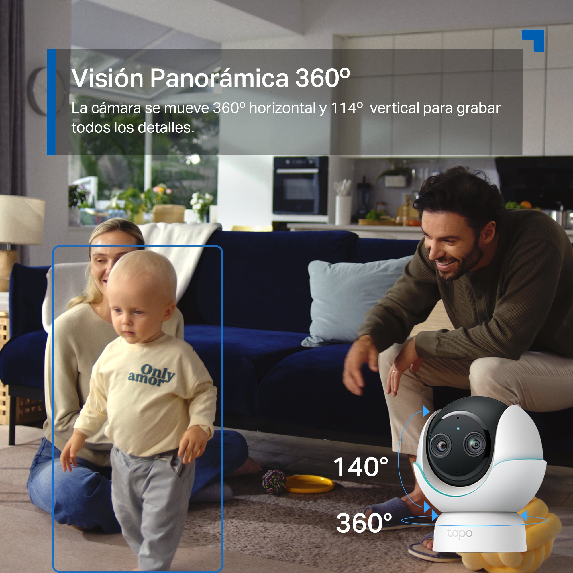 Tapo C840 - Cámara de Vigilancia para Bebé  Doble Lente 2K 3MP + 1080p, 360º, Visión Nocturna a Color, Detección IA Gratuita