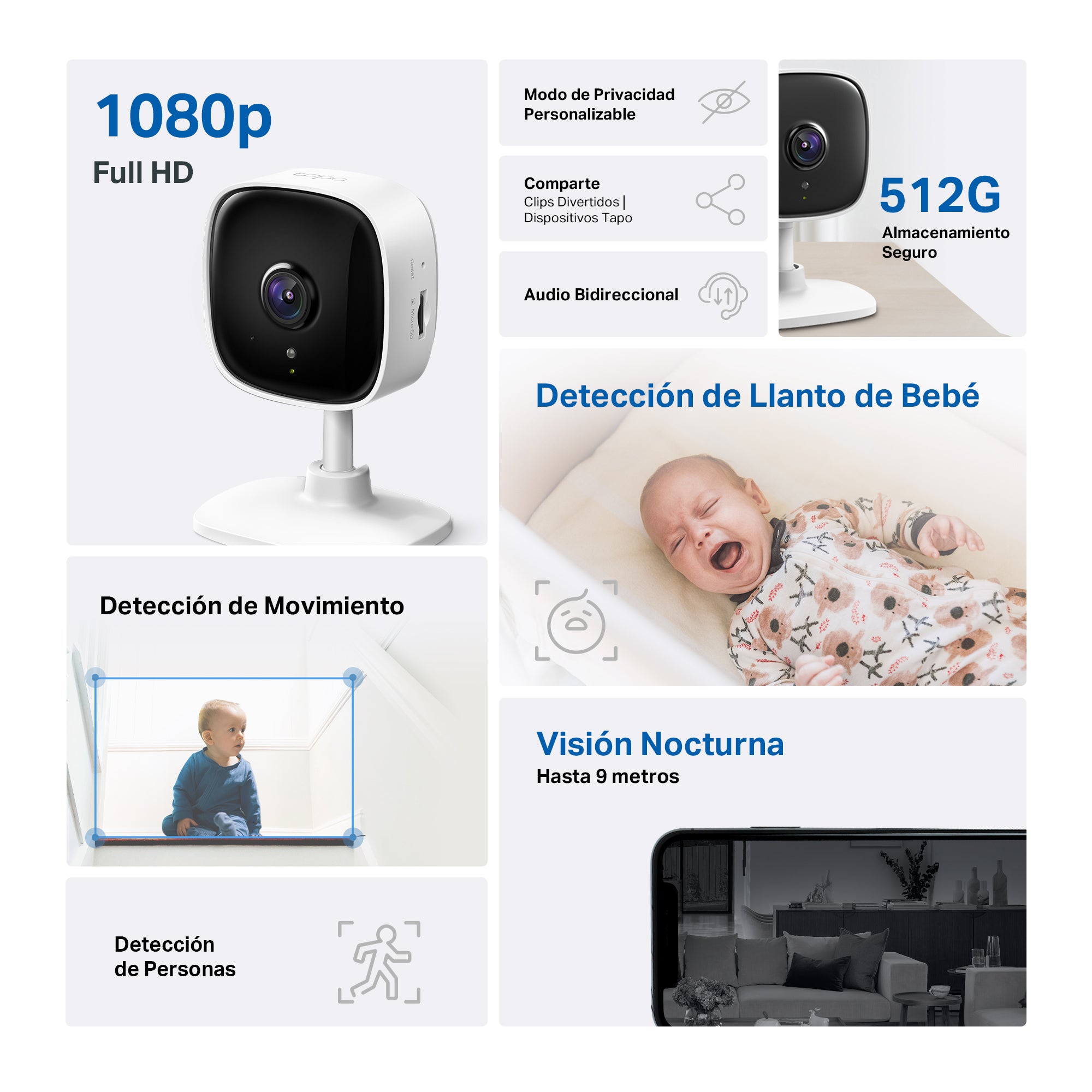 Tapo C110 - Cámara de Vigilancia Wi-Fi Inteligente, 2K 3MP, Detección IA, Visión Nocturna