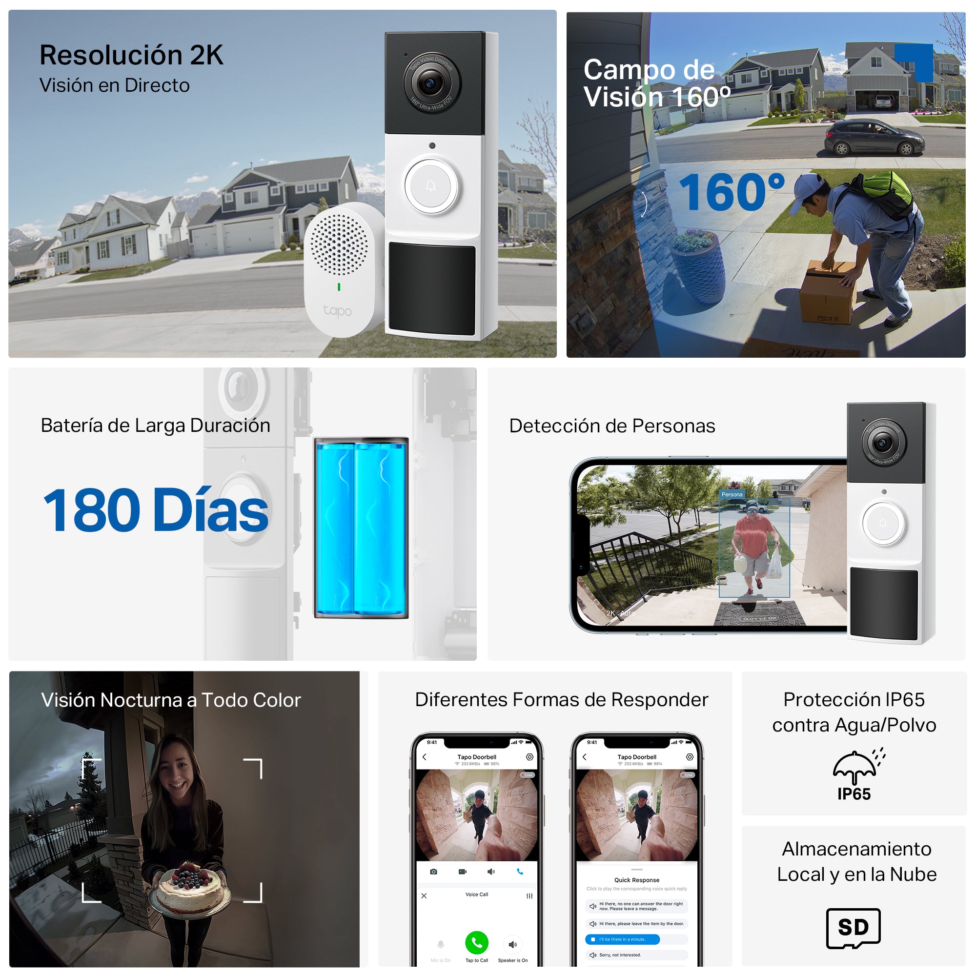 Tapo D210 - Timbre Inteligente  con Video 2K 3MP, Visión Nocturna a Color, Protección IP65