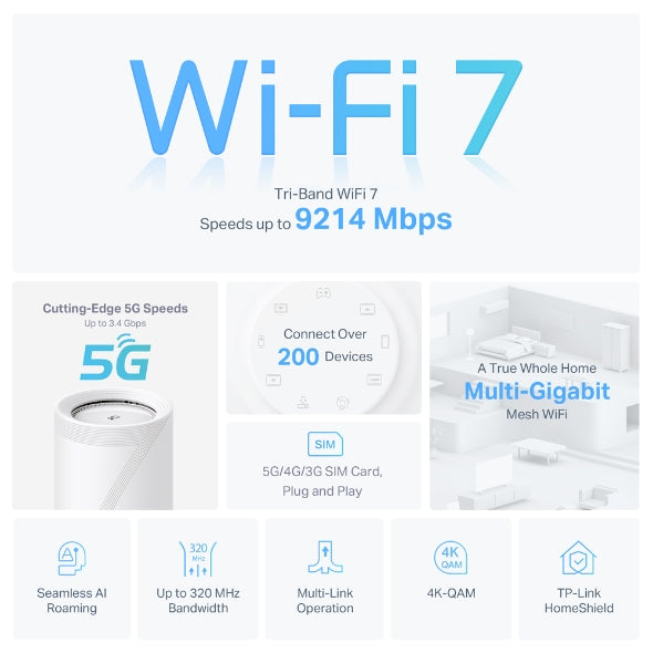 Deco BE65-5G(Pack de 1) | Sistema 5G Wi-Fi 7 Mesh BE9300 de Triple Banda