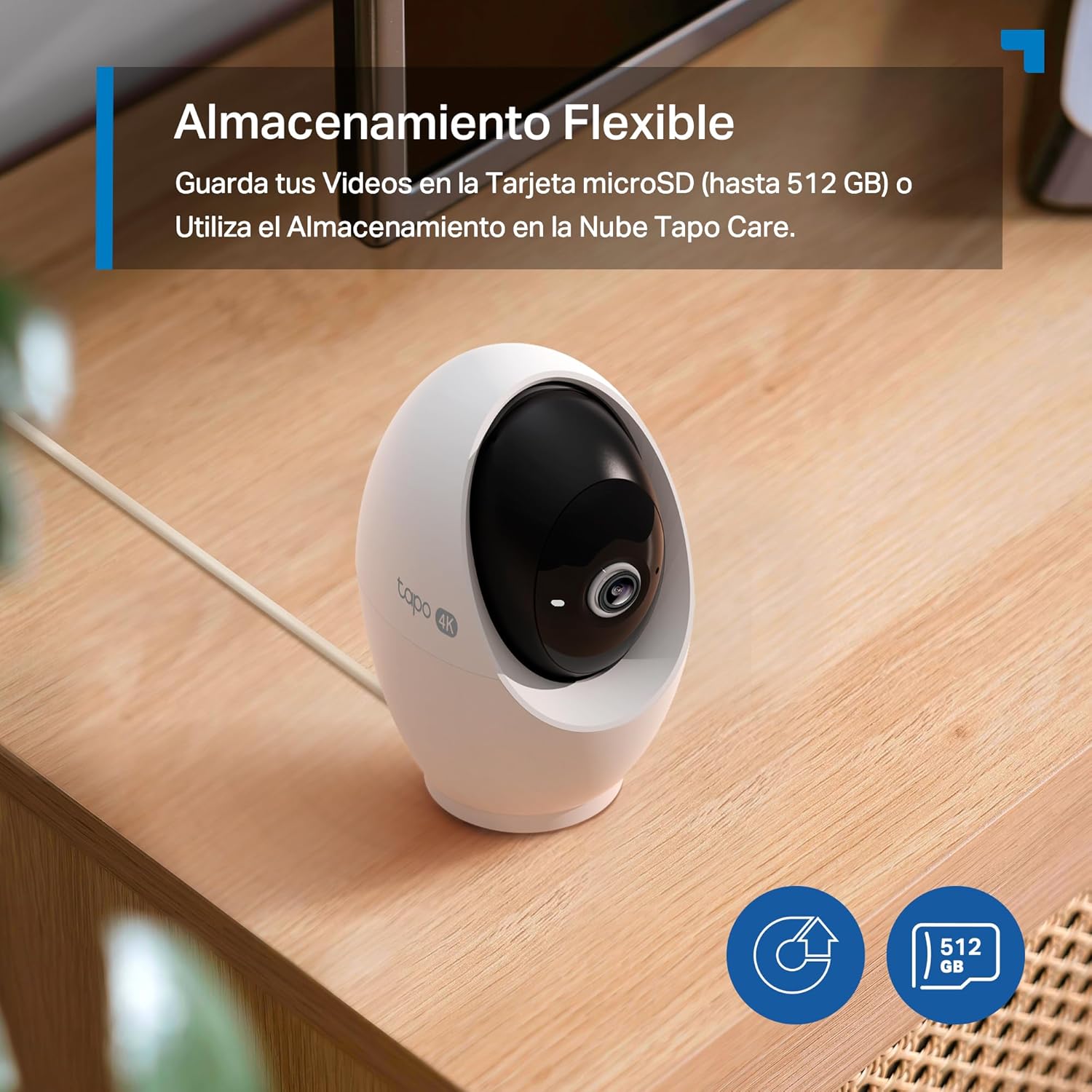 Tapo C260 con almacenamiento flexible en tarjeta microSD de hasta 512 GB o en la nube Tapo Care