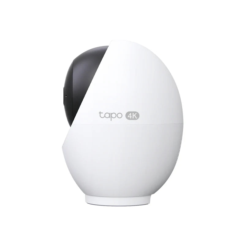 Tapo C260 cámara de vigilancia WiFi 4K 8MP para interior, vista lateral con logo 4K