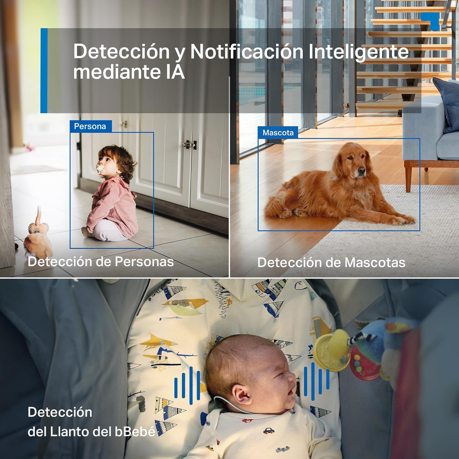 Detección inteligente con IA de la Tapo C260: reconoce personas, mascotas y llanto de bebé