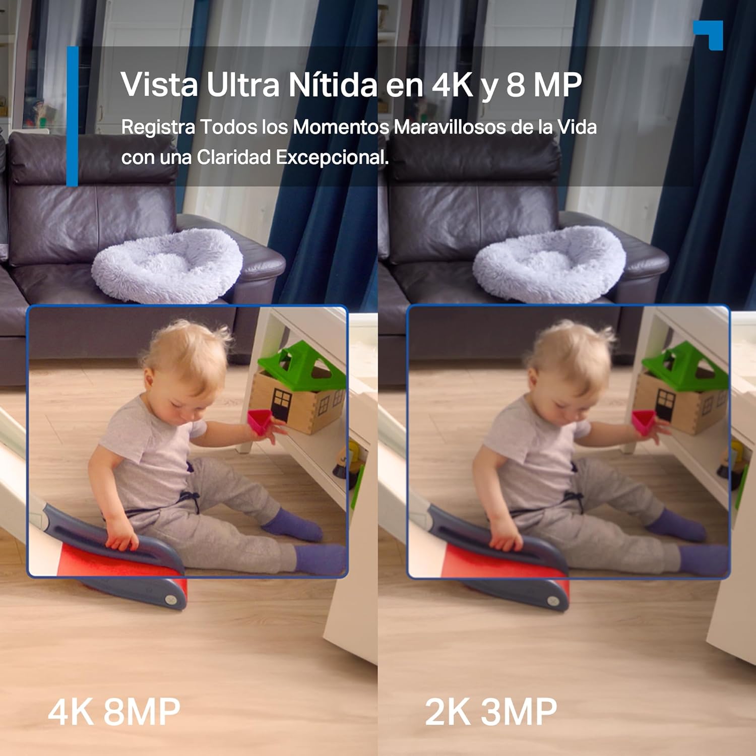 Zoom digital 18x de la cámara Tapo C260, comparación de detalle entre 1x y 18x en resolución 4K