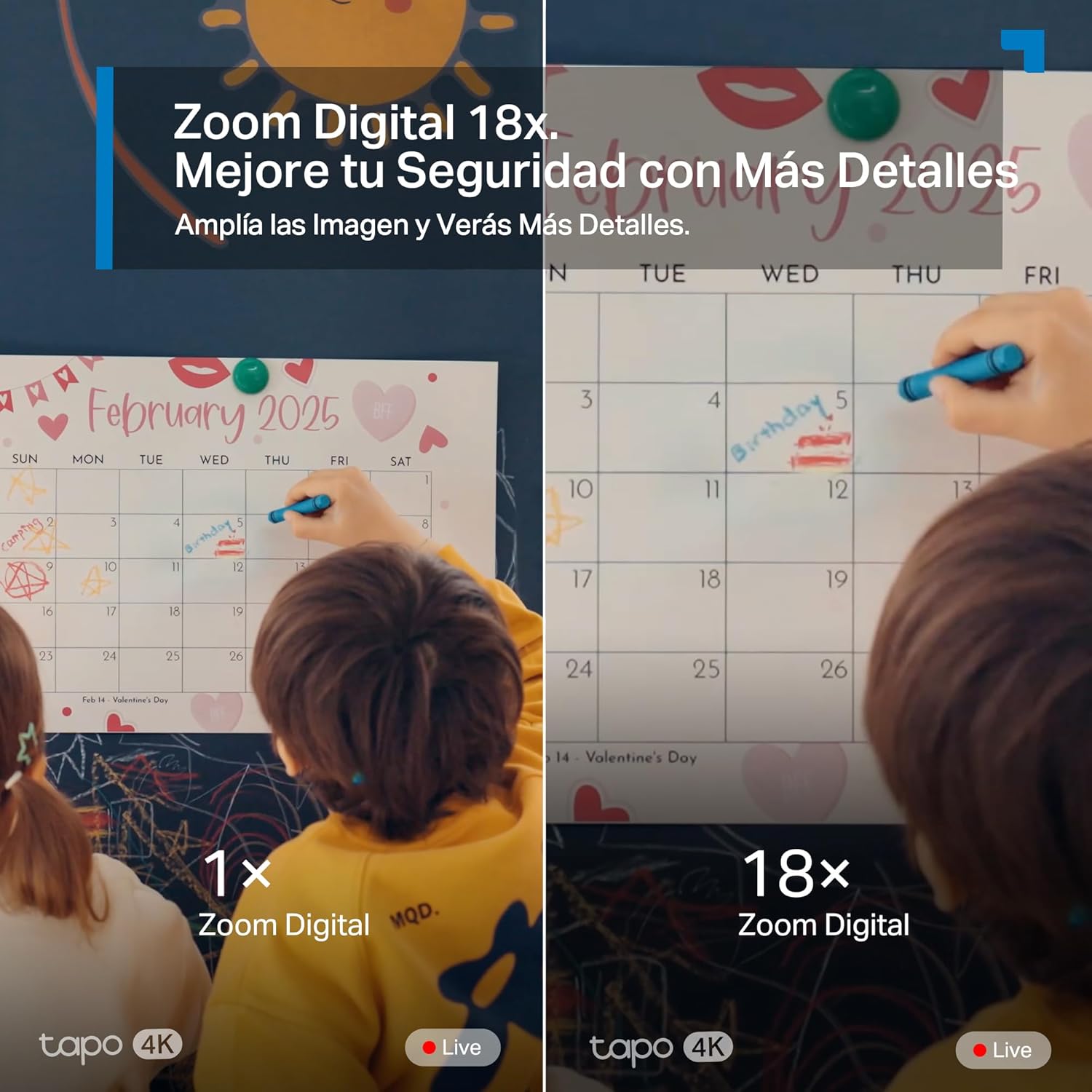 Comparativa de resolución 4K 8MP frente a 2K 3MP de la cámara Tapo C260, imagen ultra nítida