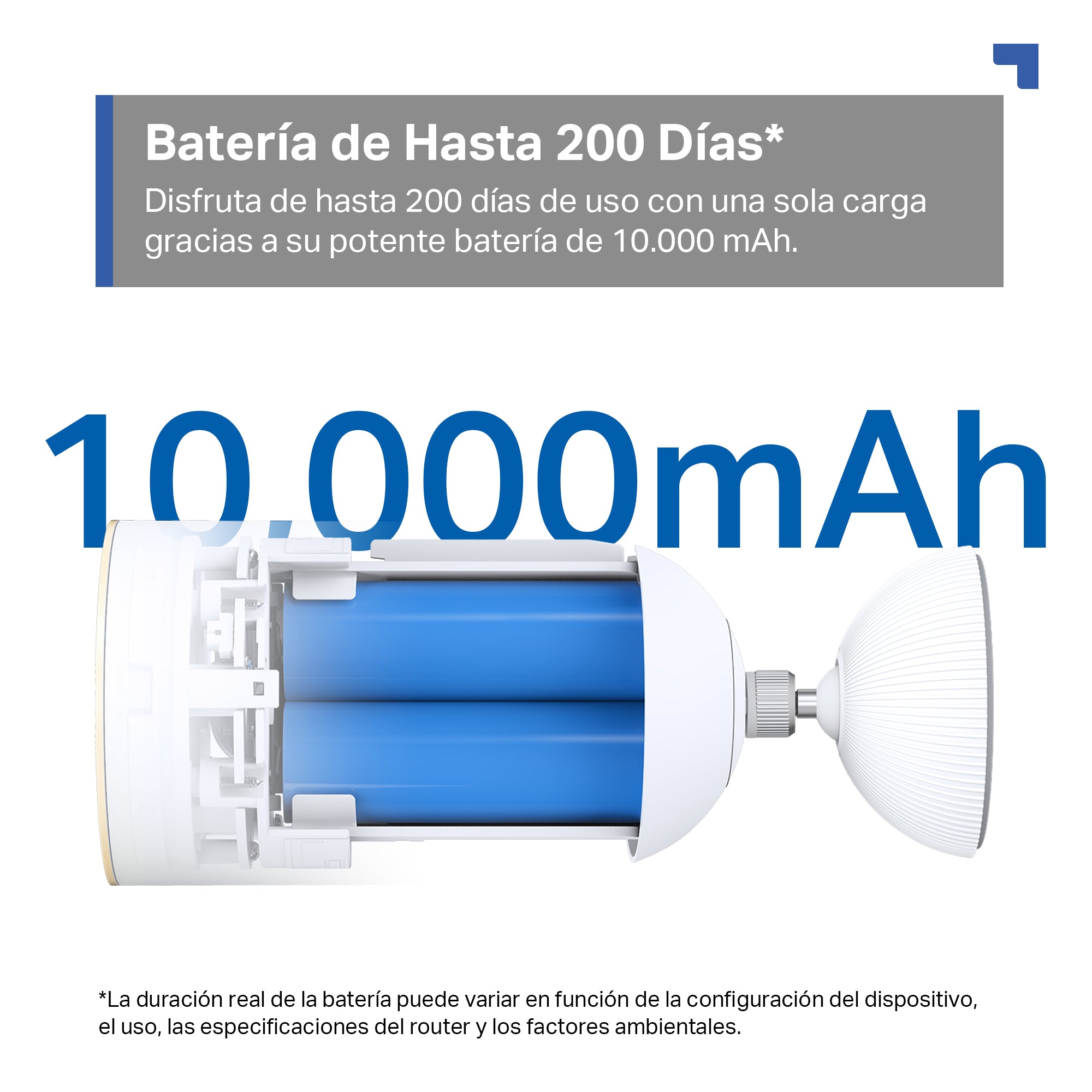 Batería recargable de 10.000 mAh que ofrece hasta 200 días de autonomía sin recarga